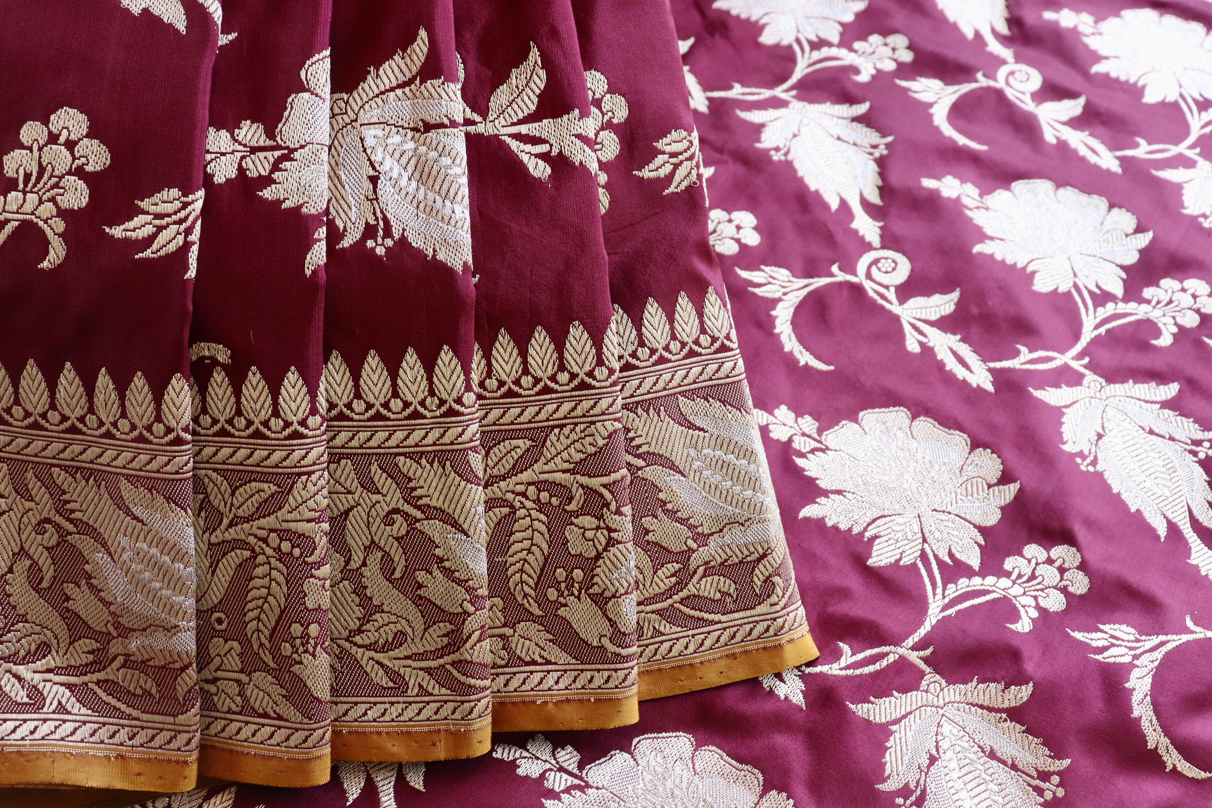 Maroon Chinar Jangla Pure Silk Handloom Banarasi Saree