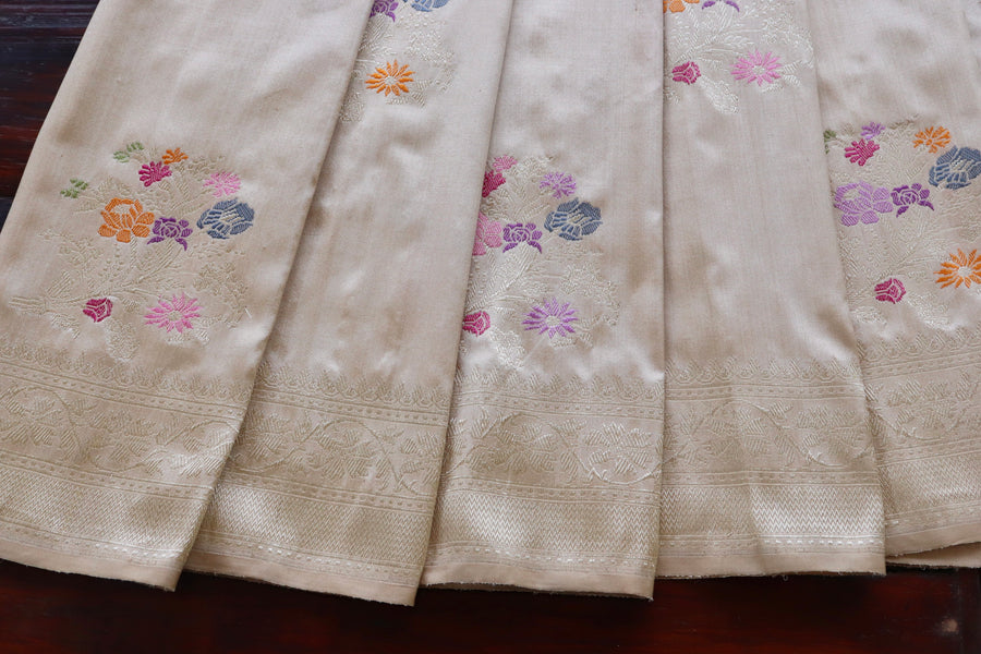 Beige Guldasta Motif Pure Katan Silk Handloom Saree