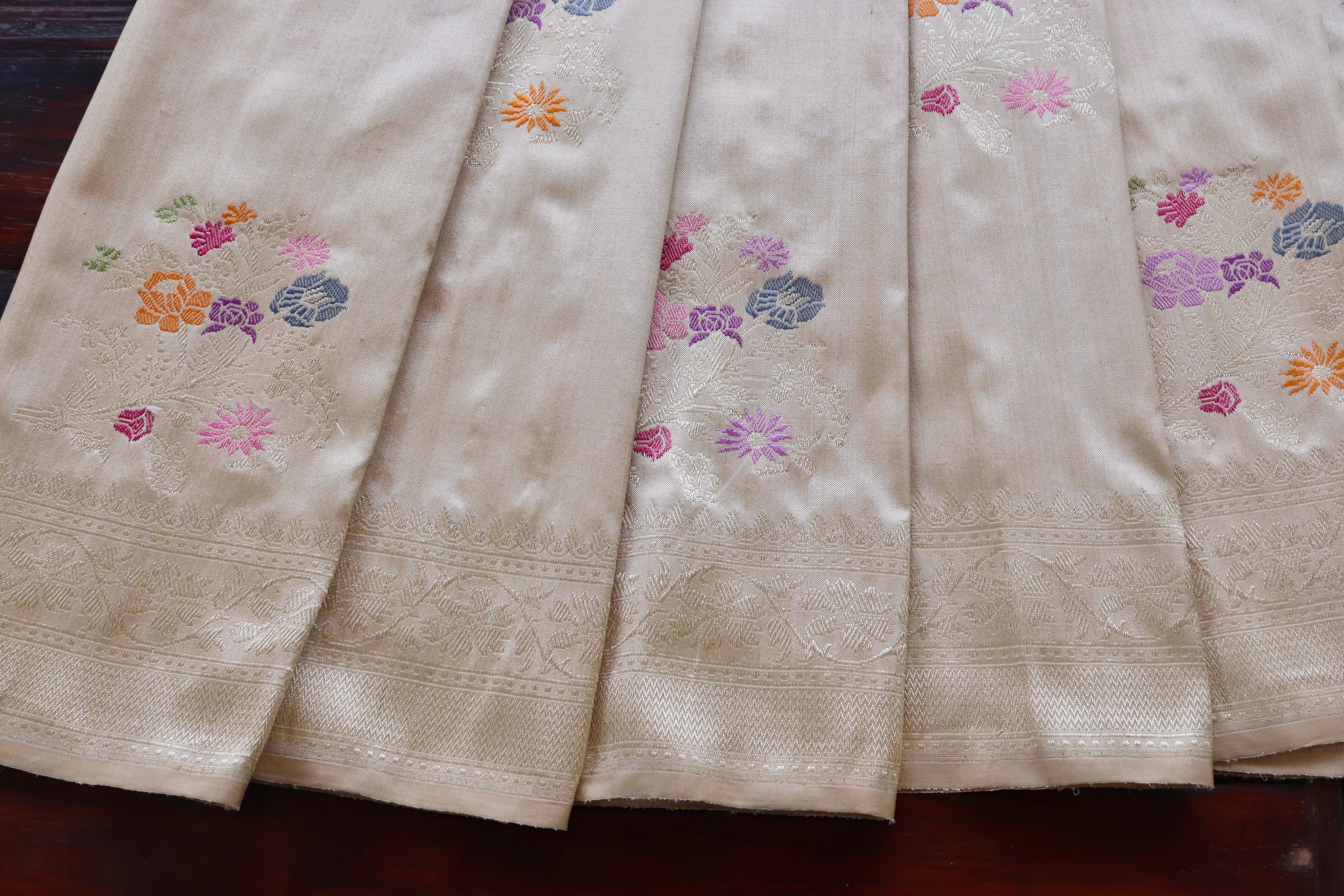 Beige Guldasta Motif Pure Katan Silk Handloom Saree