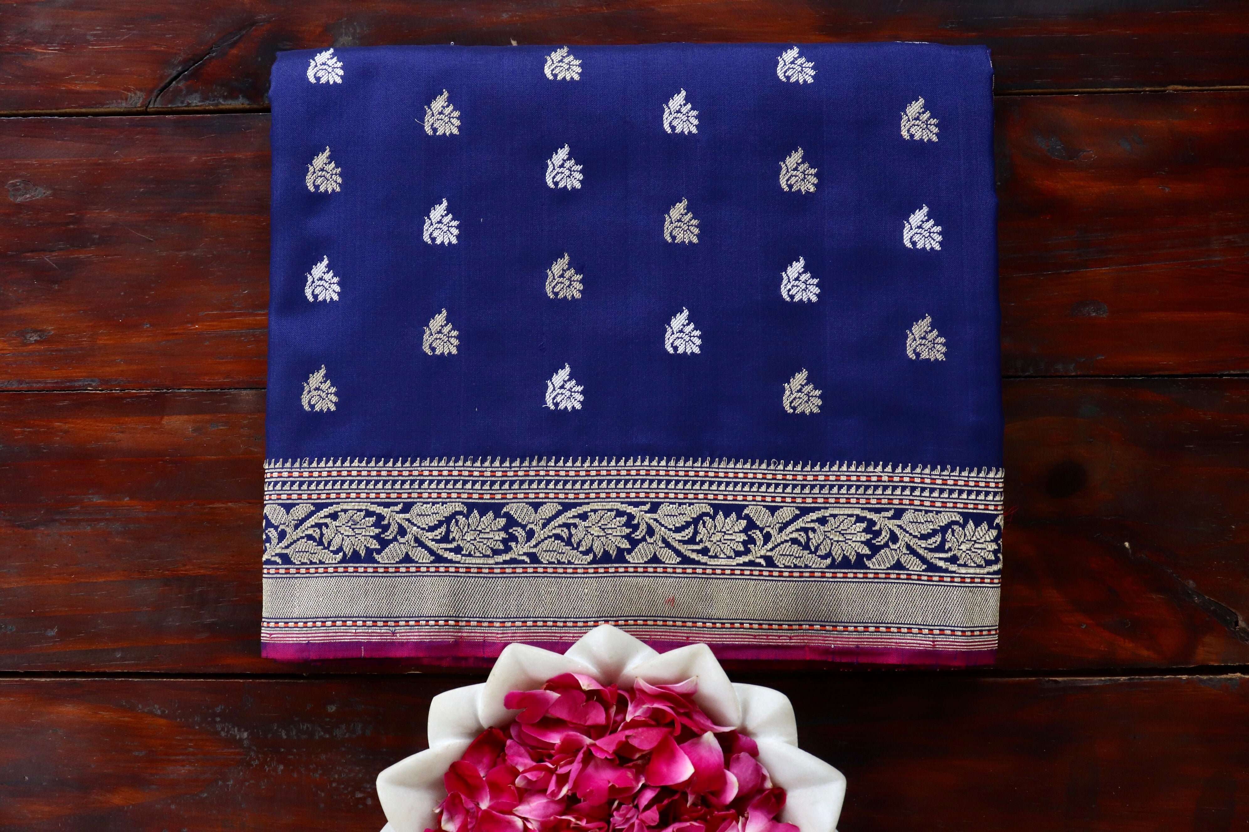 Royal Blue Kadhua Motif Pure Silk Handloom Banarasi Saree