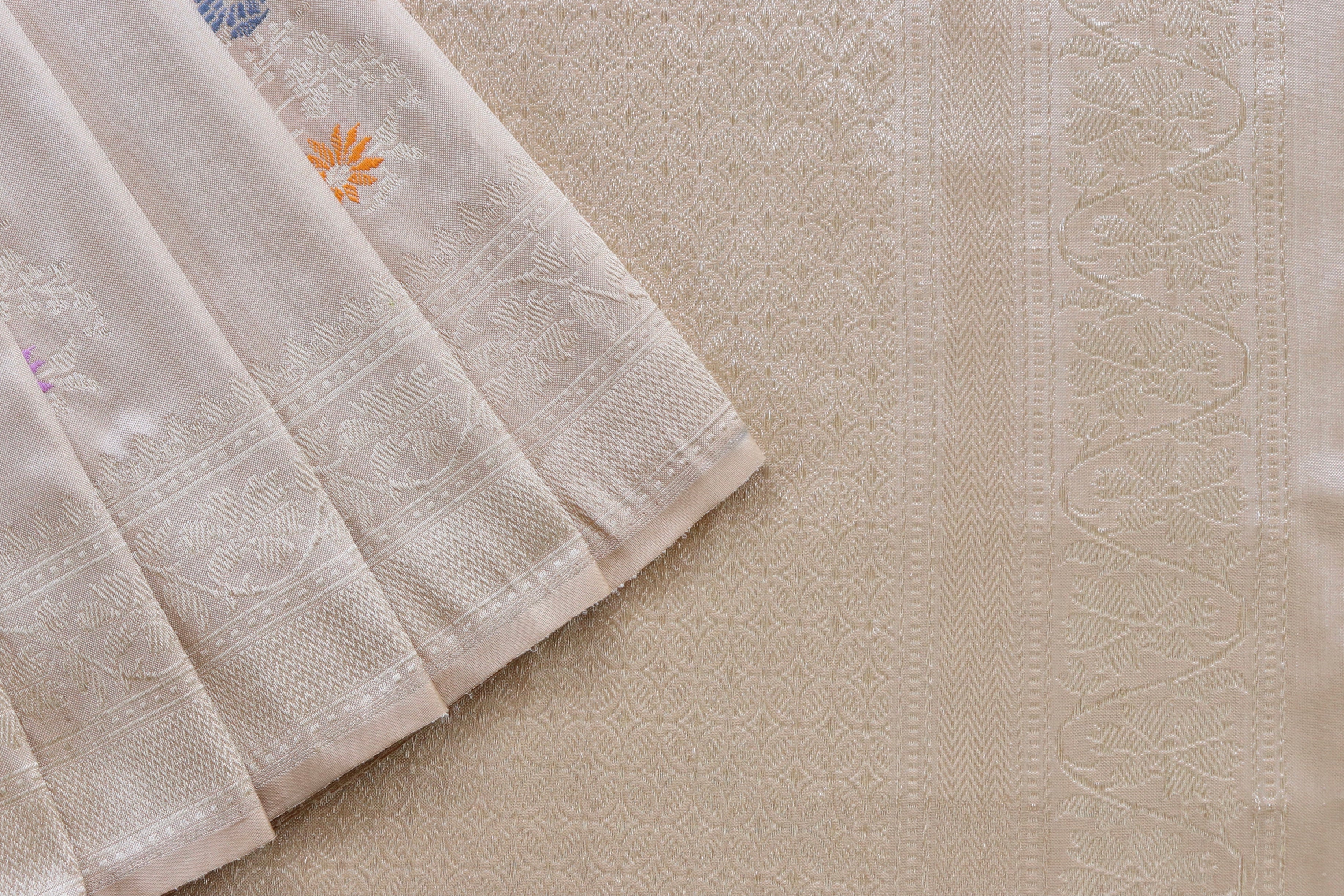Beige Guldasta Motif Pure Katan Silk Handloom Saree