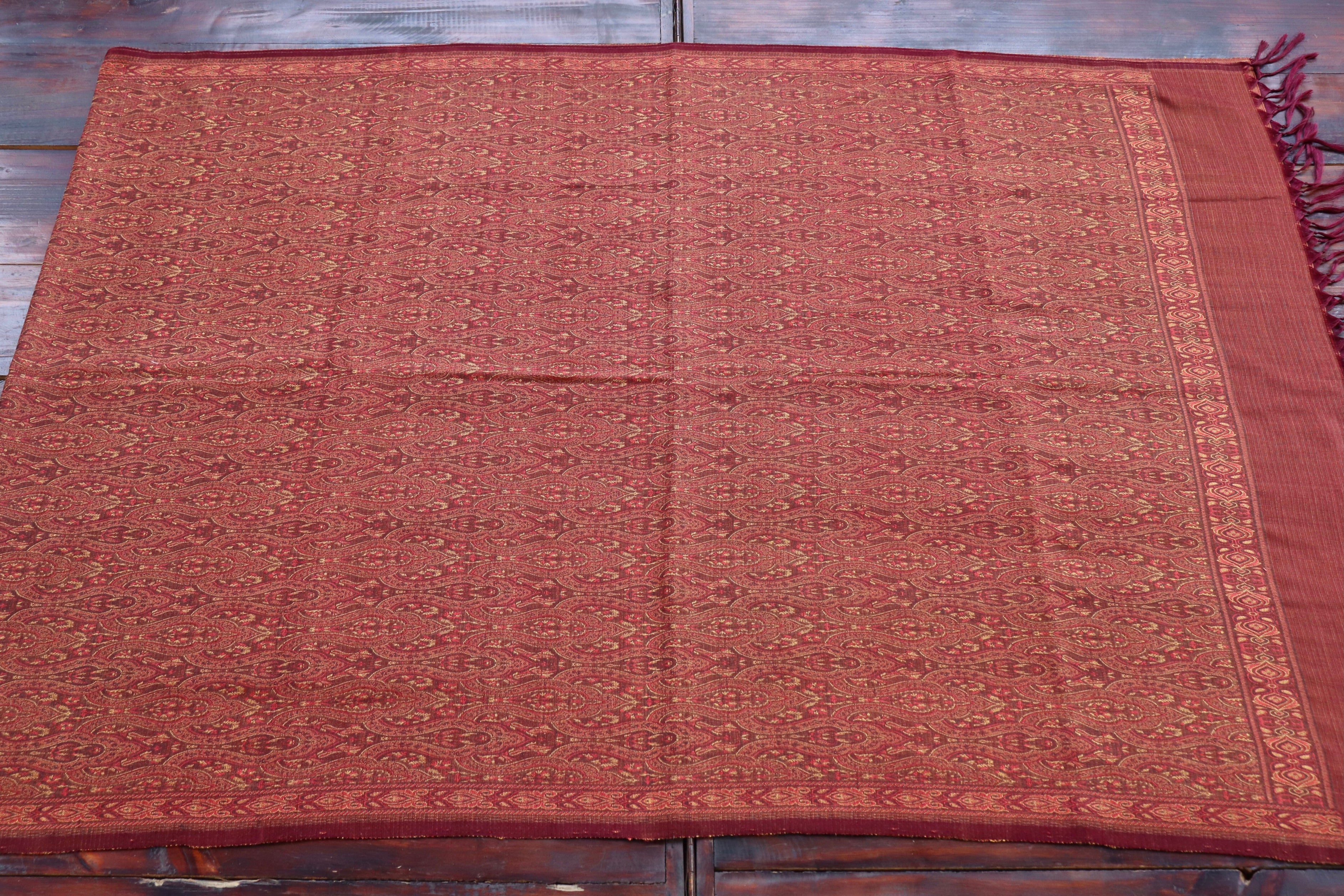 Maroon Pure Wool &  Silk Handloom Banarasi Shawl