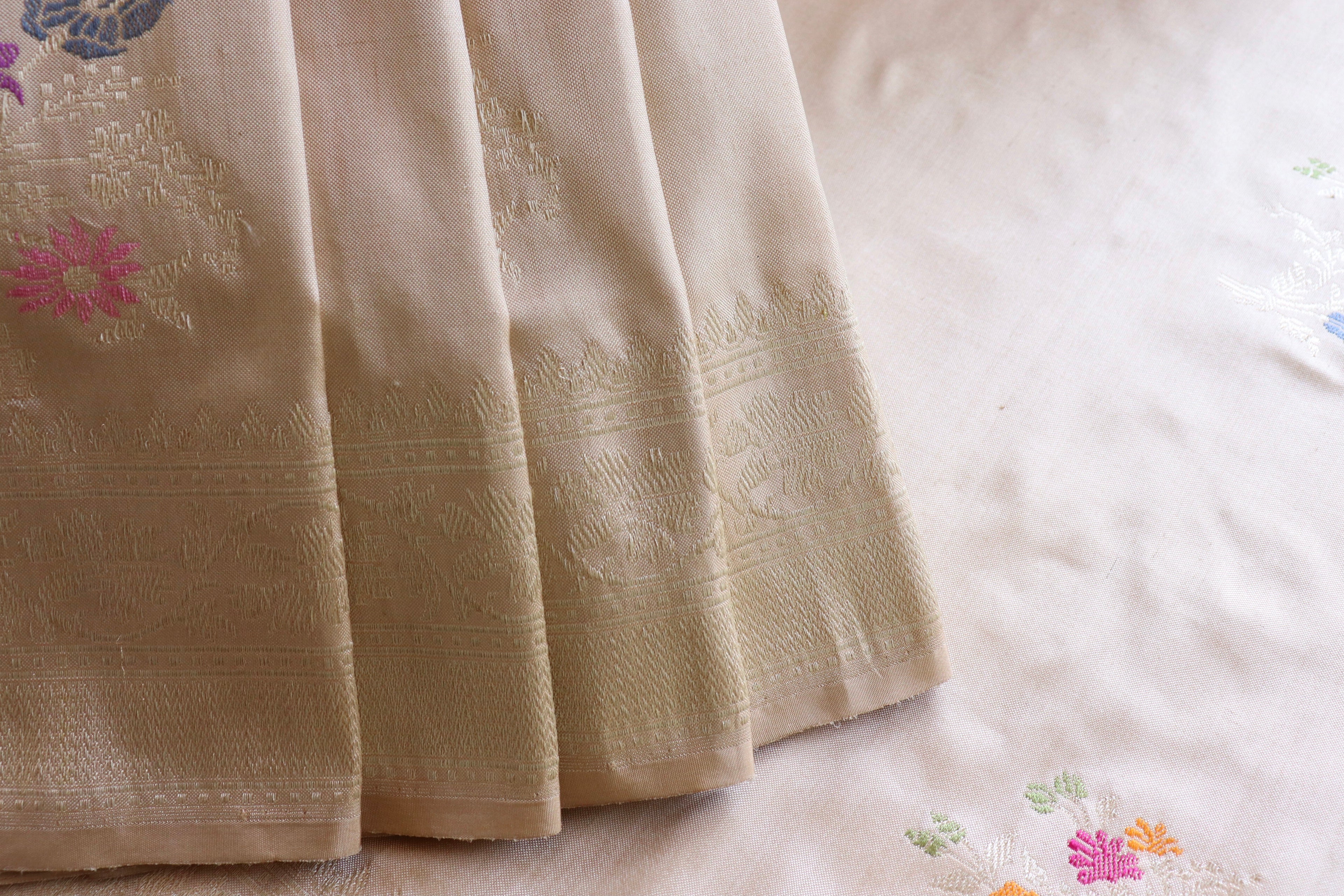 Beige Guldasta Motif Pure Katan Silk Handloom Saree