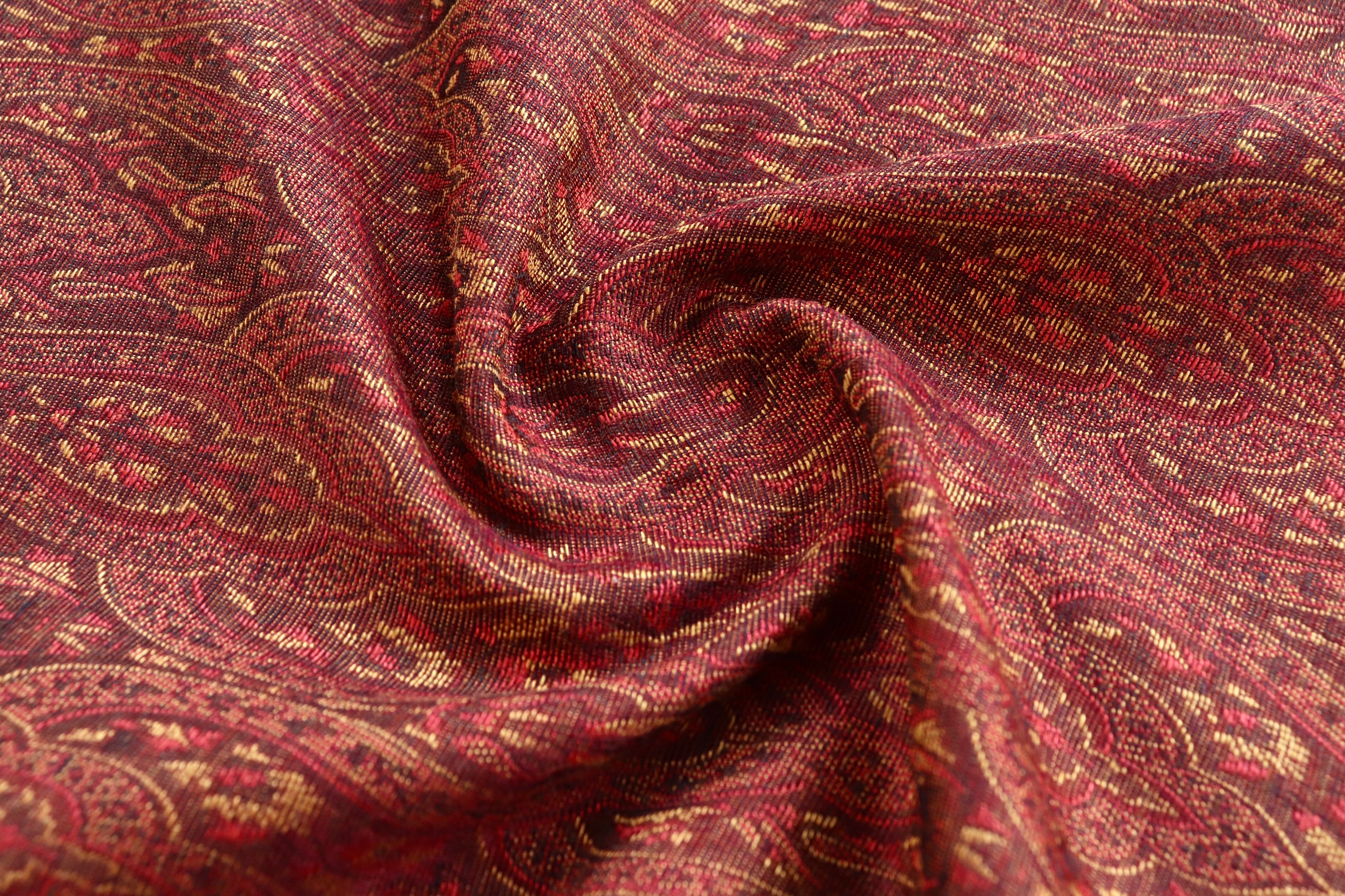 Maroon Pure Wool &  Silk Handloom Banarasi Shawl