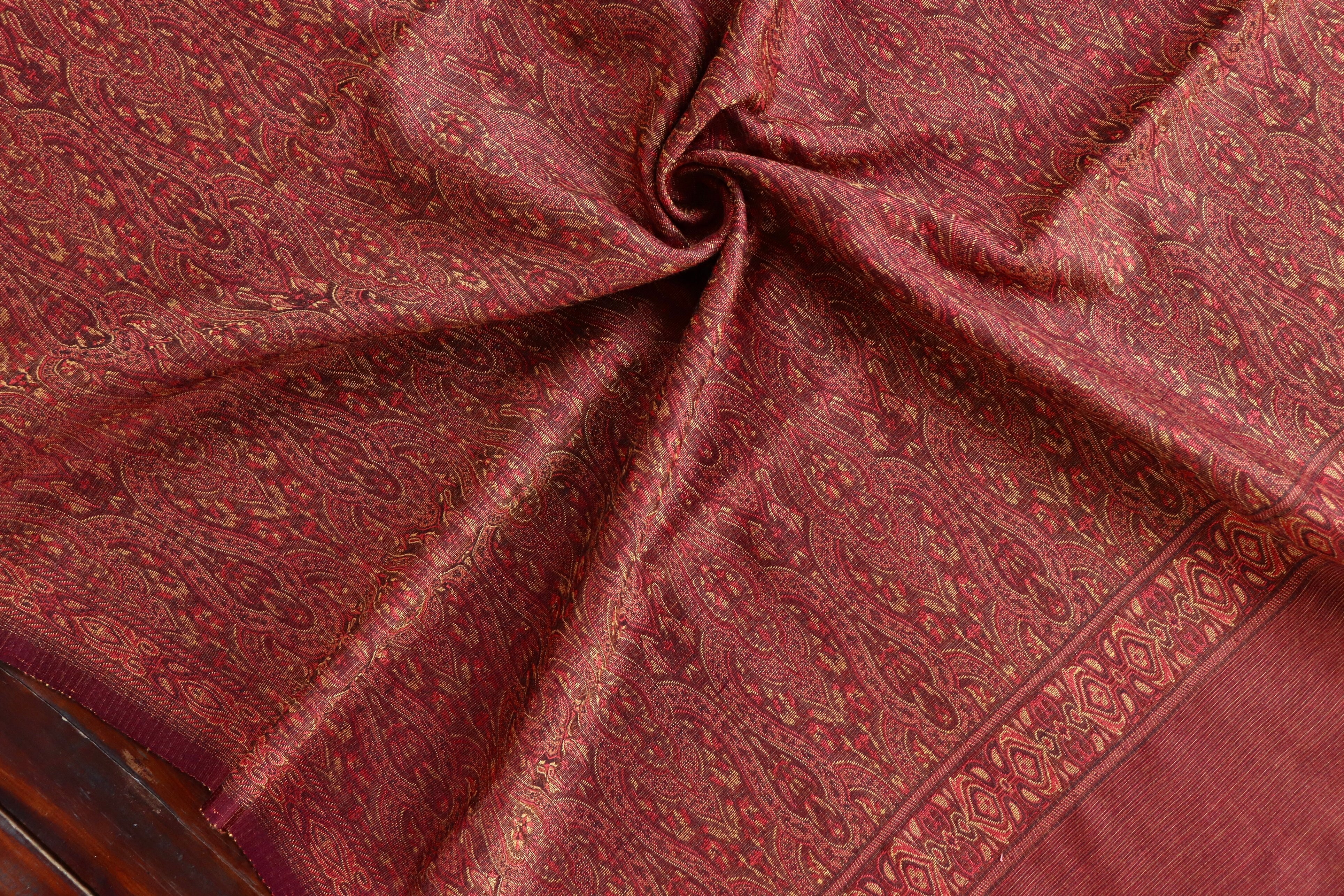 Maroon Pure Wool &  Silk Handloom Banarasi Shawl