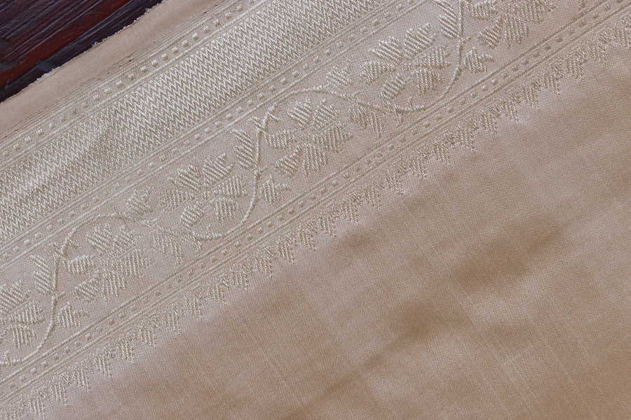 Beige Guldasta Motif Pure Katan Silk Handloom Saree