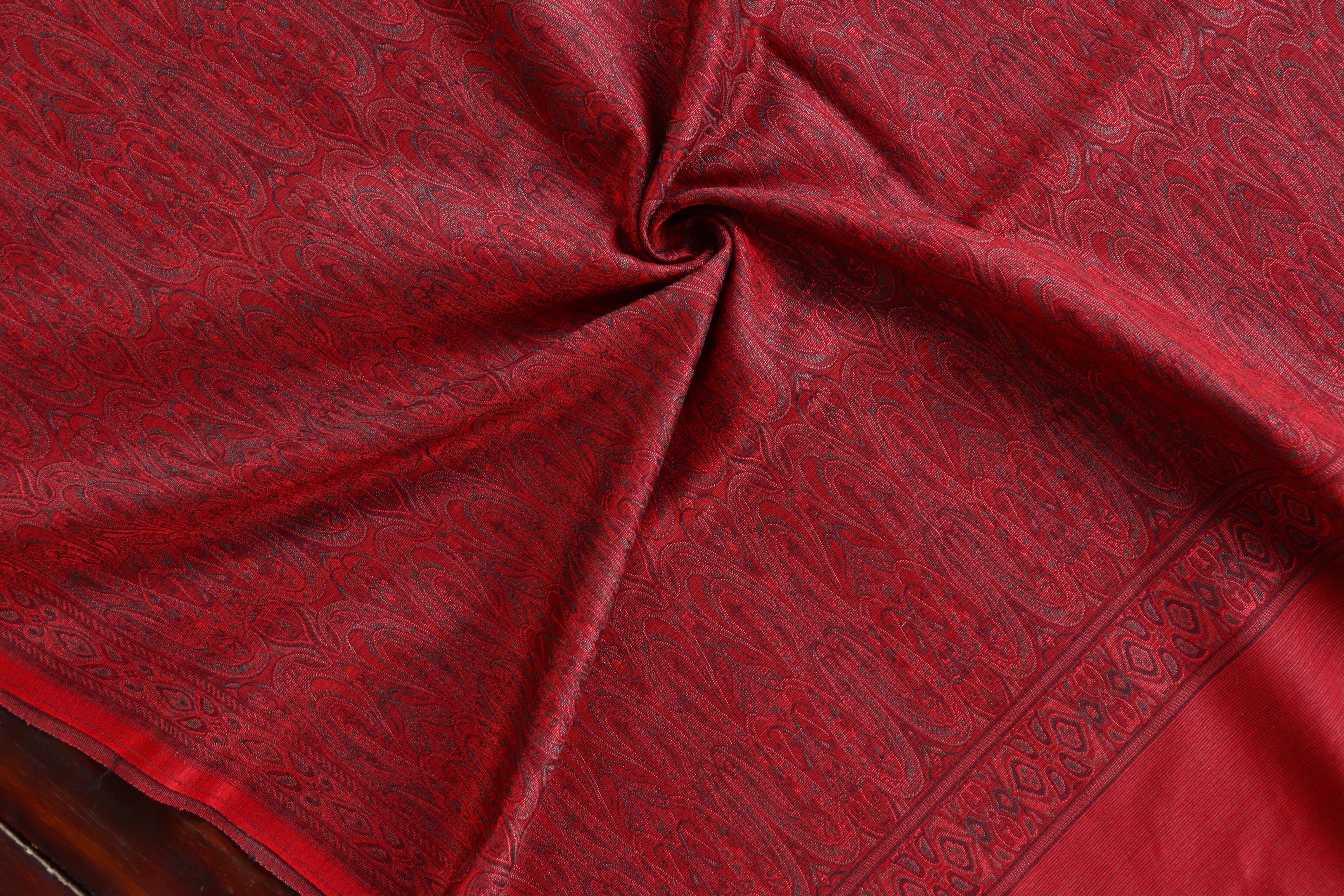 Maroon Pure Wool &  Silk Handloom Banarasi Shawl