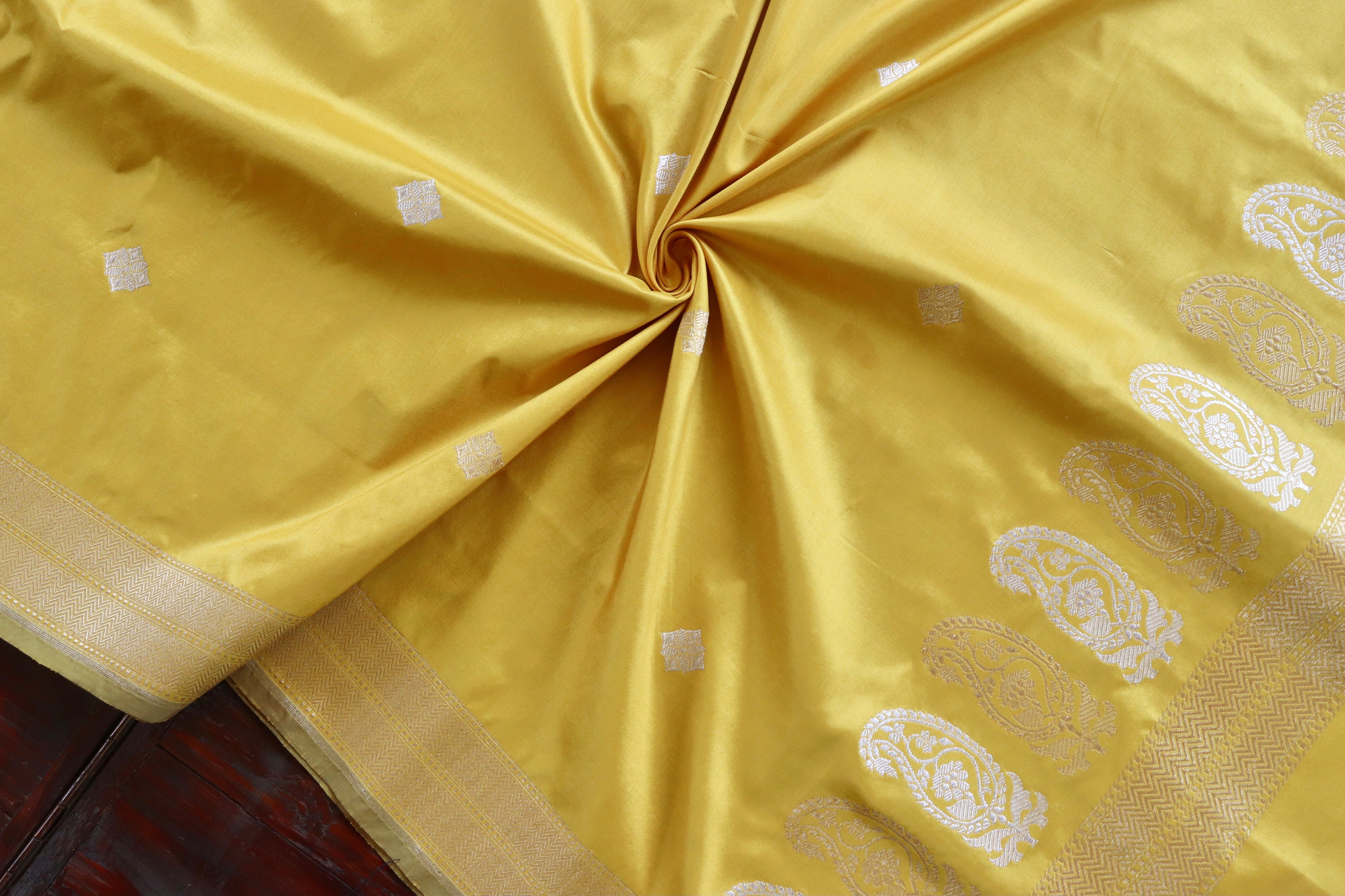Yellow Pure Silk Handloom Banarasi Dupatta | Stuti Weaves