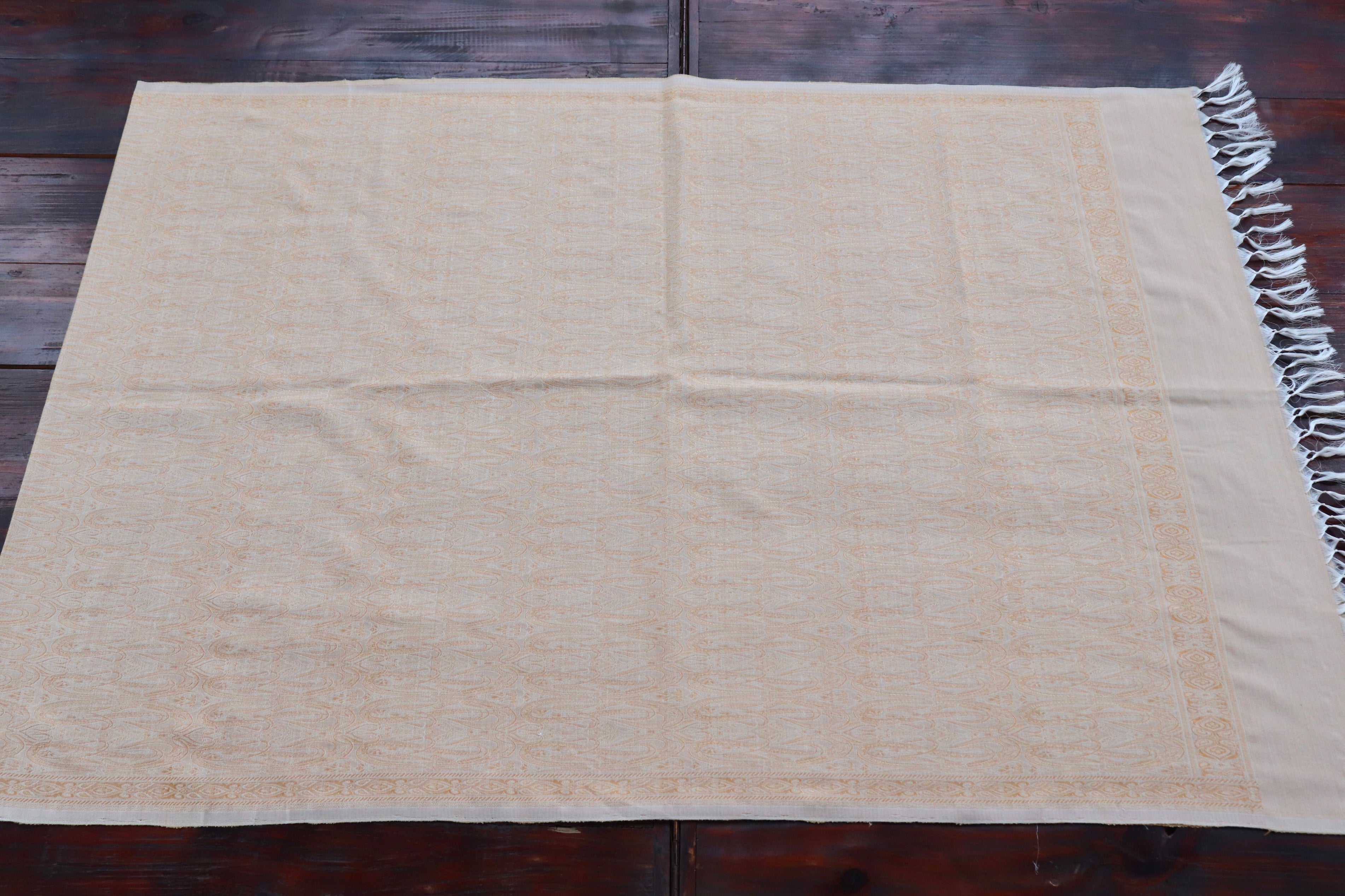 Ivory Pure Wool &  Silk Handloom Banarasi Shawl