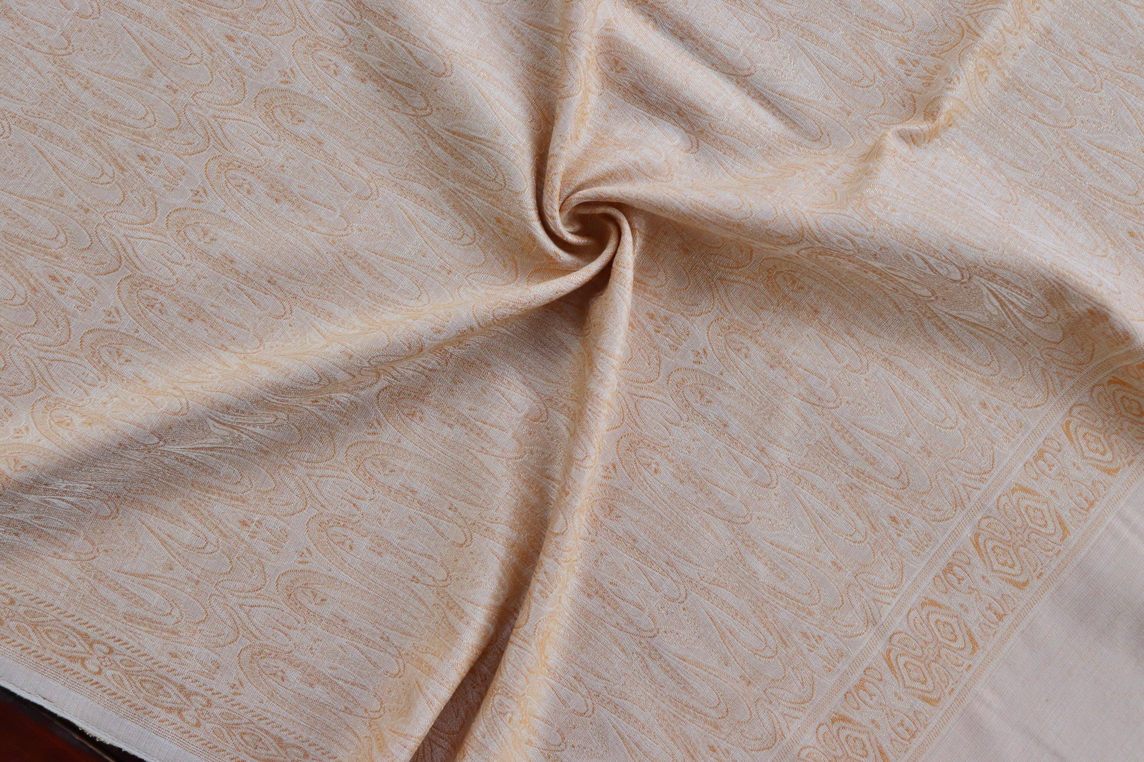 Ivory Pure Wool &  Silk Handloom Banarasi Shawl