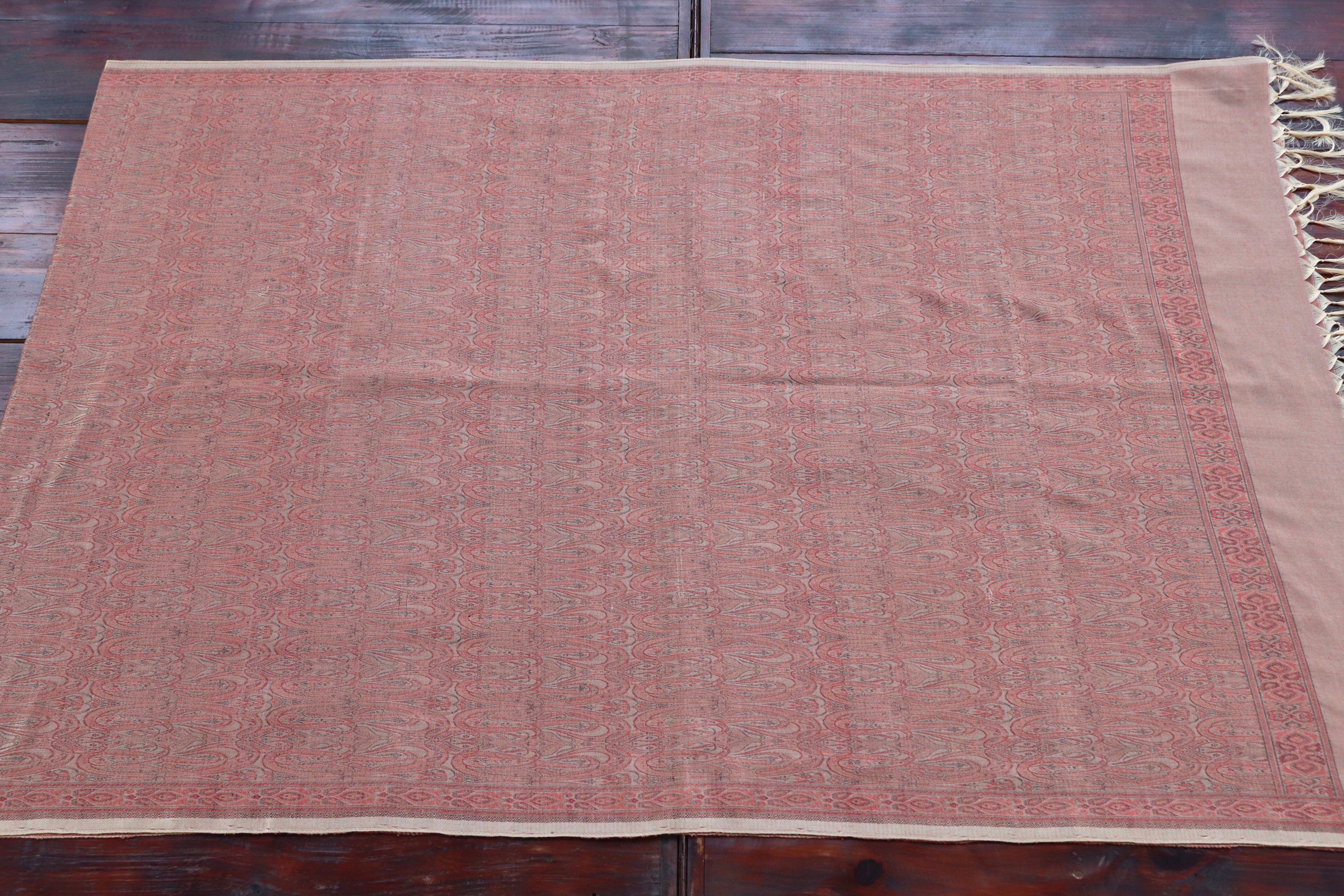 Beige Pure Wool &  Silk Handloom Banarasi Shawl