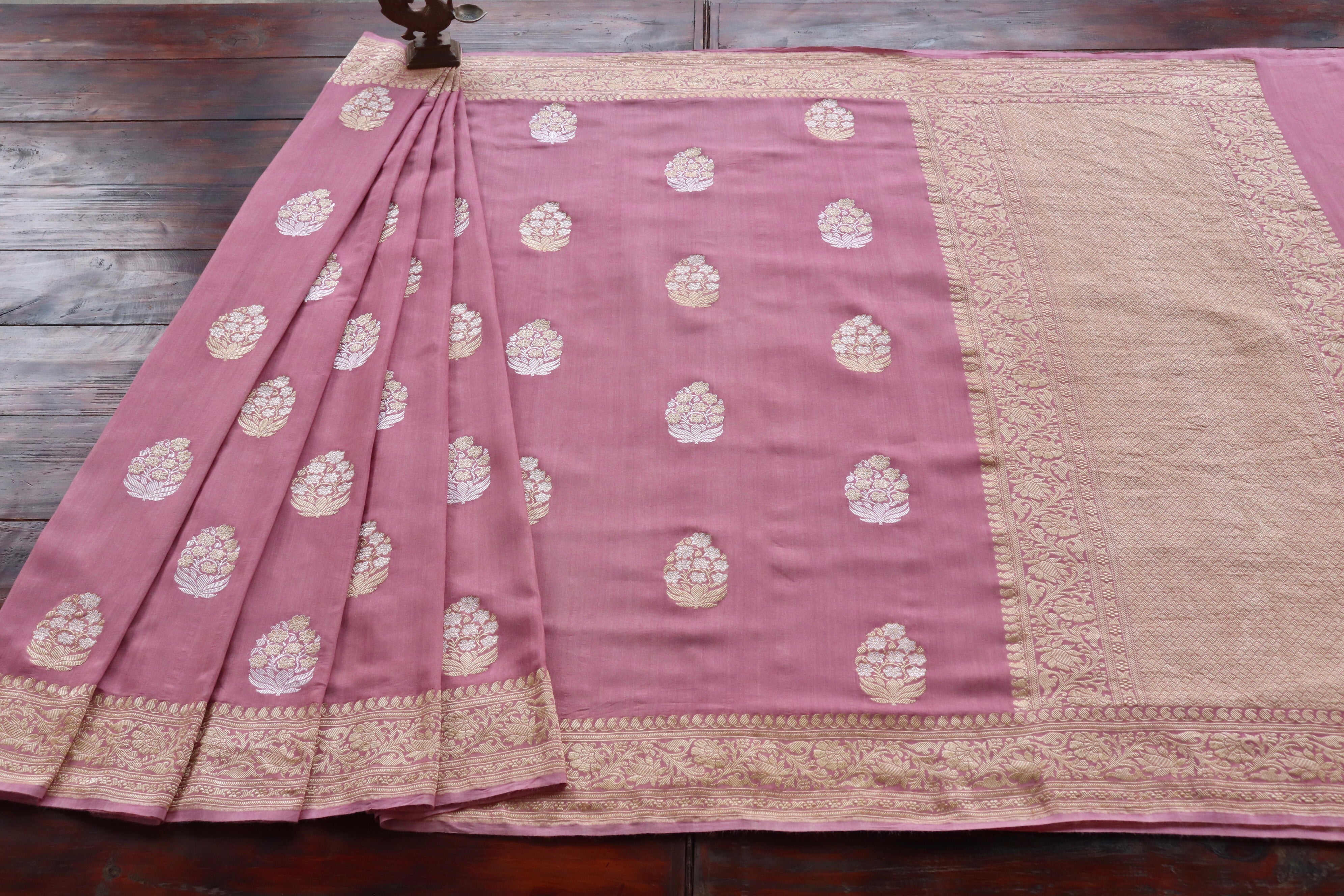 Soft Pink Phool Motif Munga Silk Handloom Saree