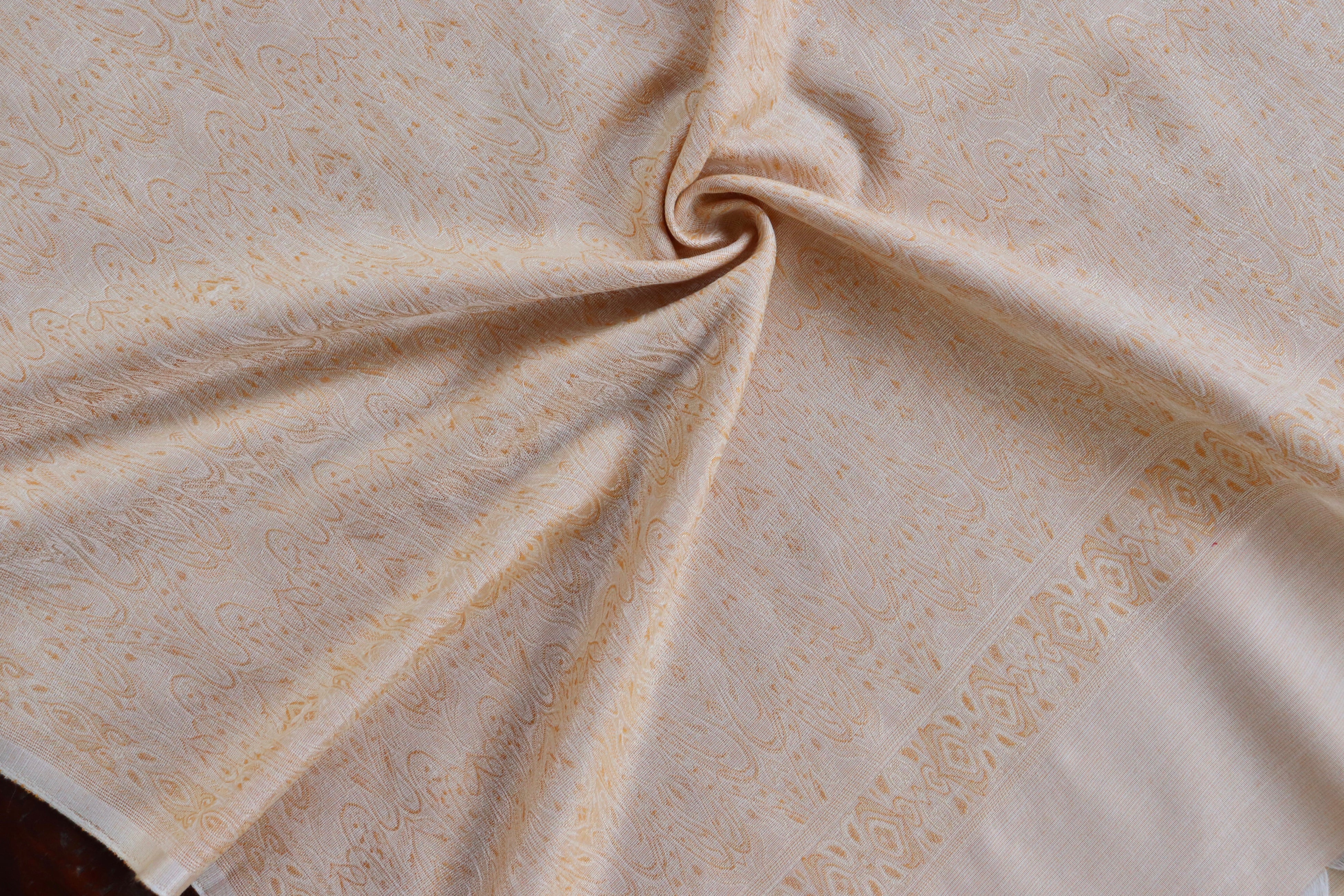 Ivory Pure Wool &  Silk Handloom Banarasi Shawl