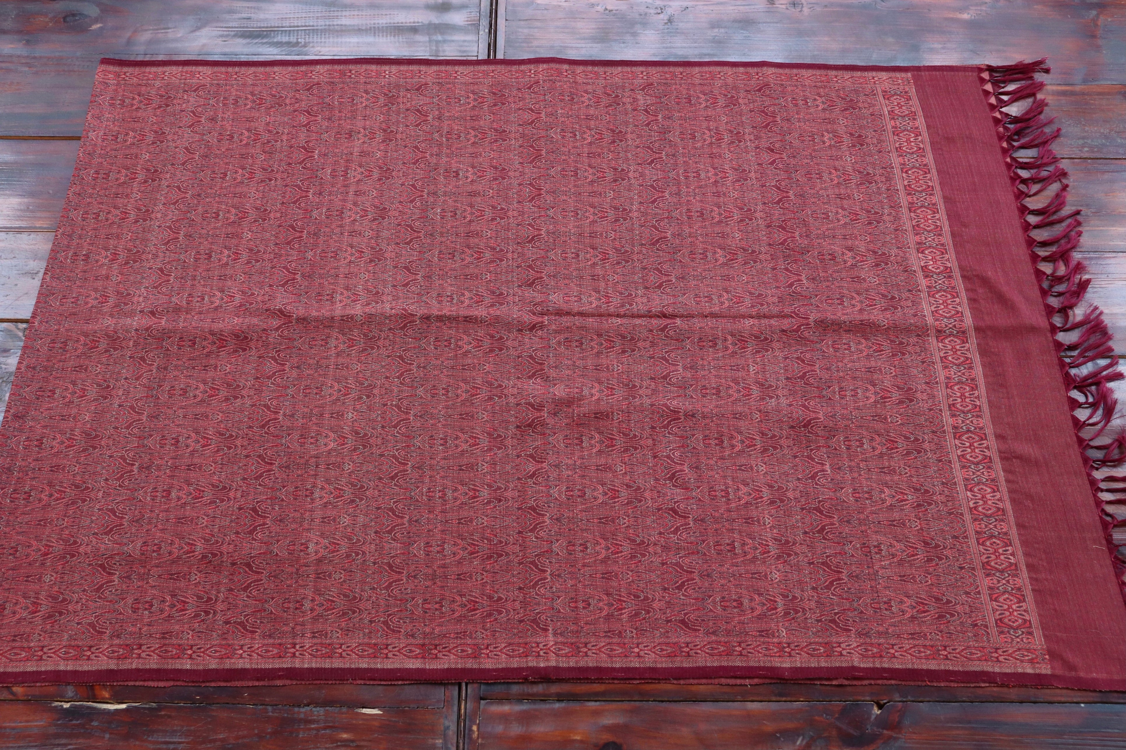 Maroon Pure Wool &  Silk Handloom Banarasi Shawl