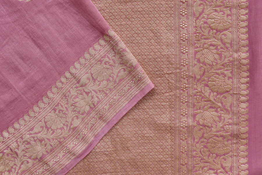Full drape of Soft Pink Phool Motif Munga silk handloom saree
