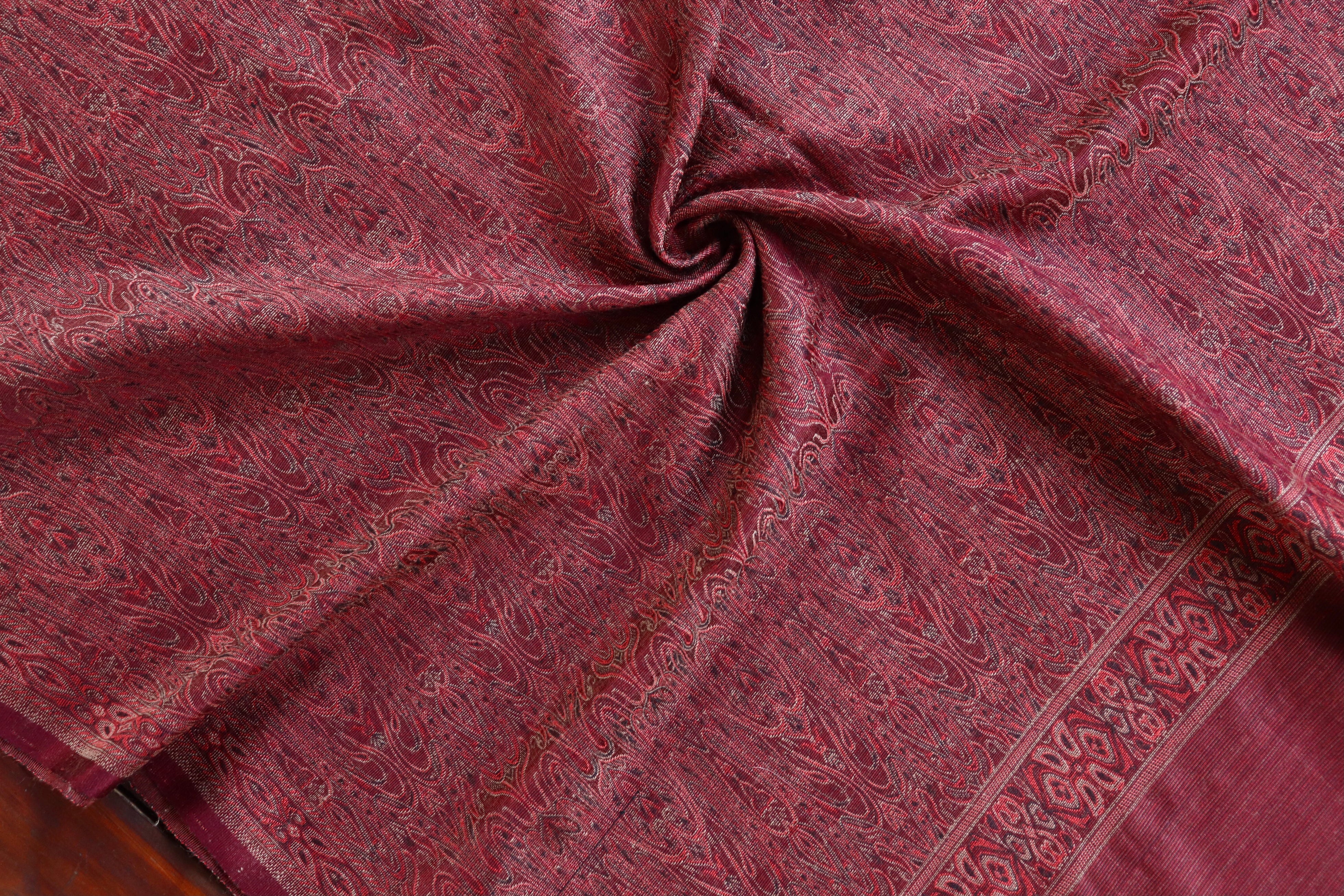 Maroon Pure Wool &  Silk Handloom Banarasi Shawl