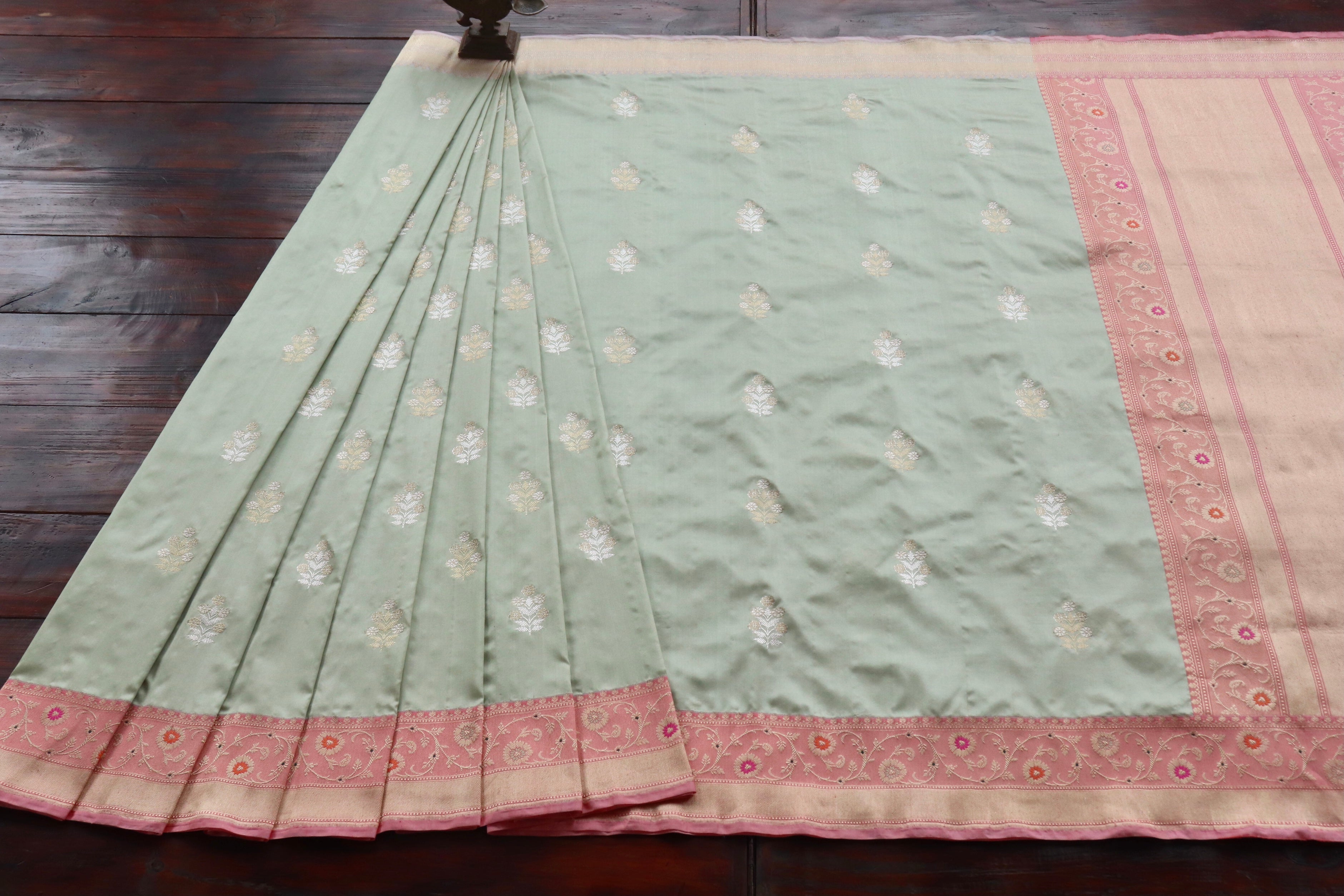 Sage Green Kadhua Pure Katan Silk Handloom Banarasi Saree