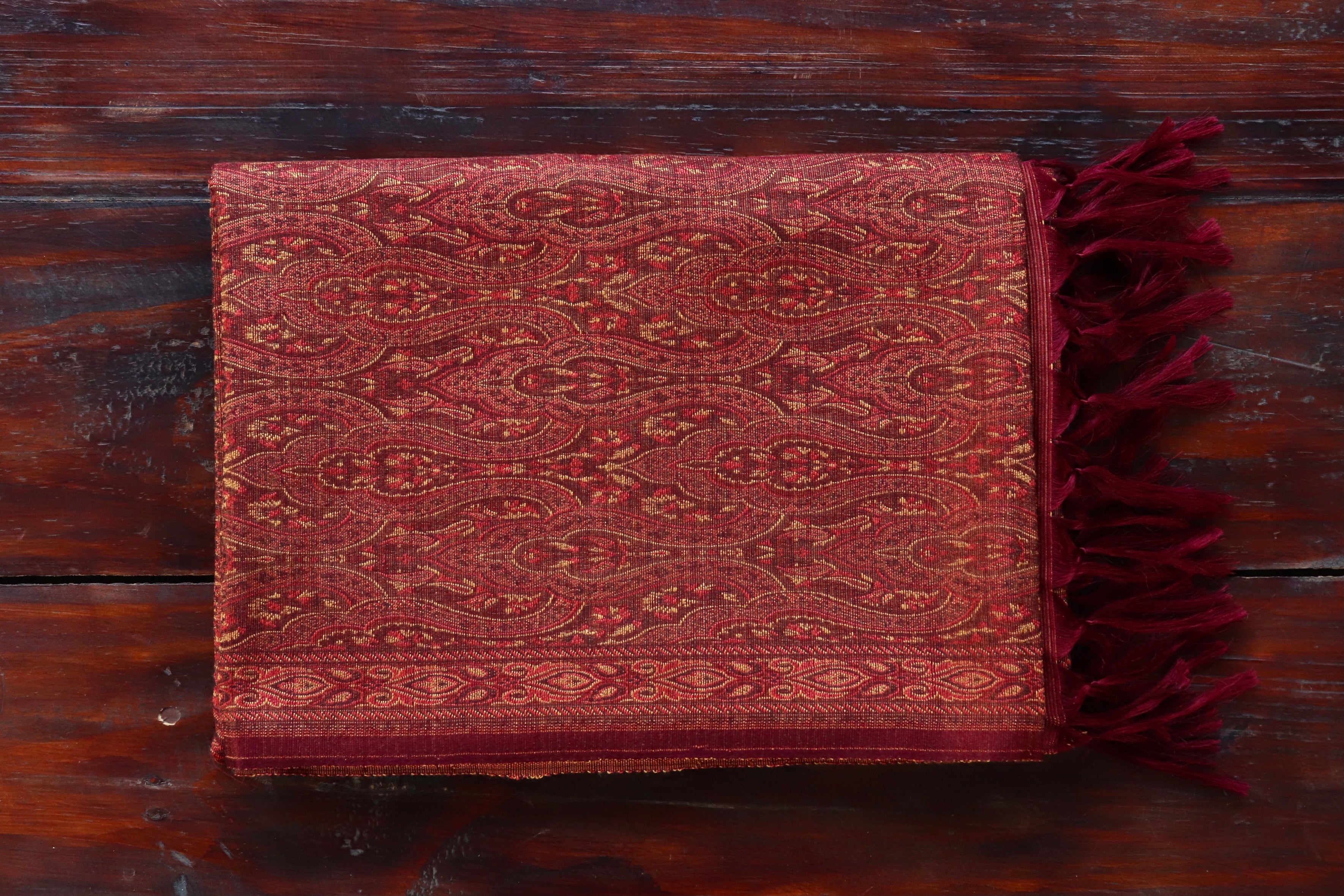 Maroon Pure Wool &  Silk Handloom Banarasi Shawl