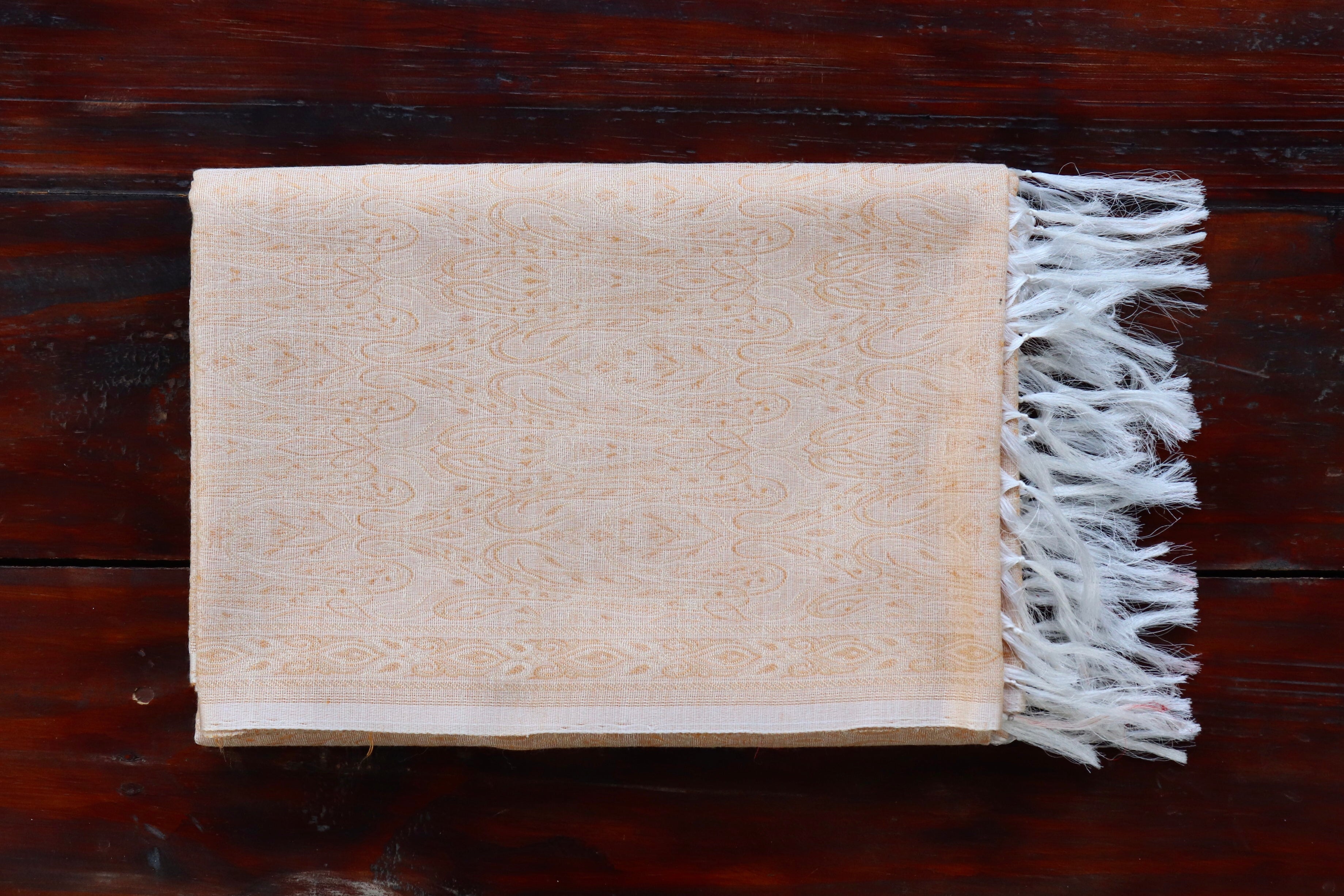 Ivory Pure Wool &  Silk Handloom Banarasi Shawl