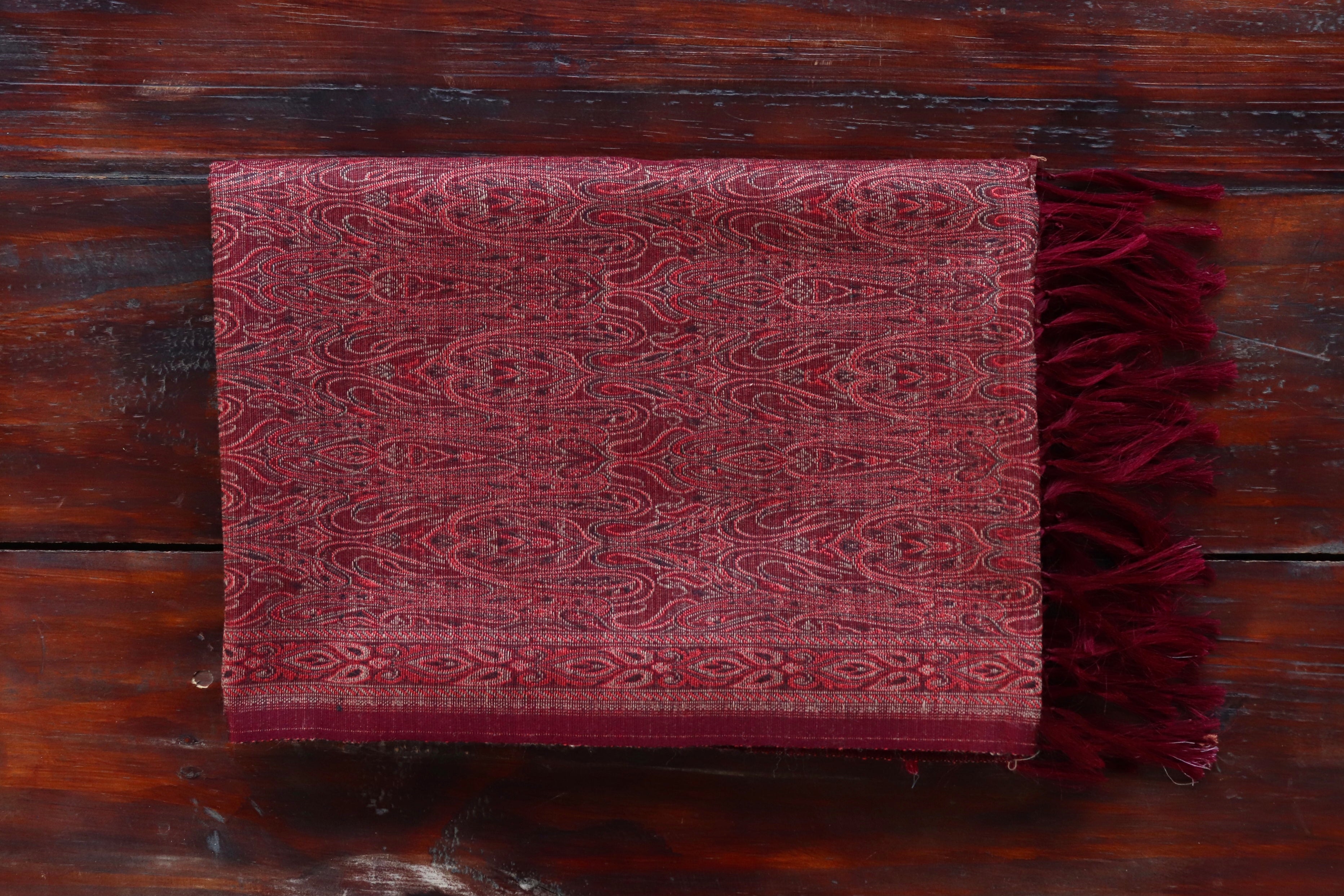 Maroon Pure Wool &  Silk Handloom Banarasi Shawl