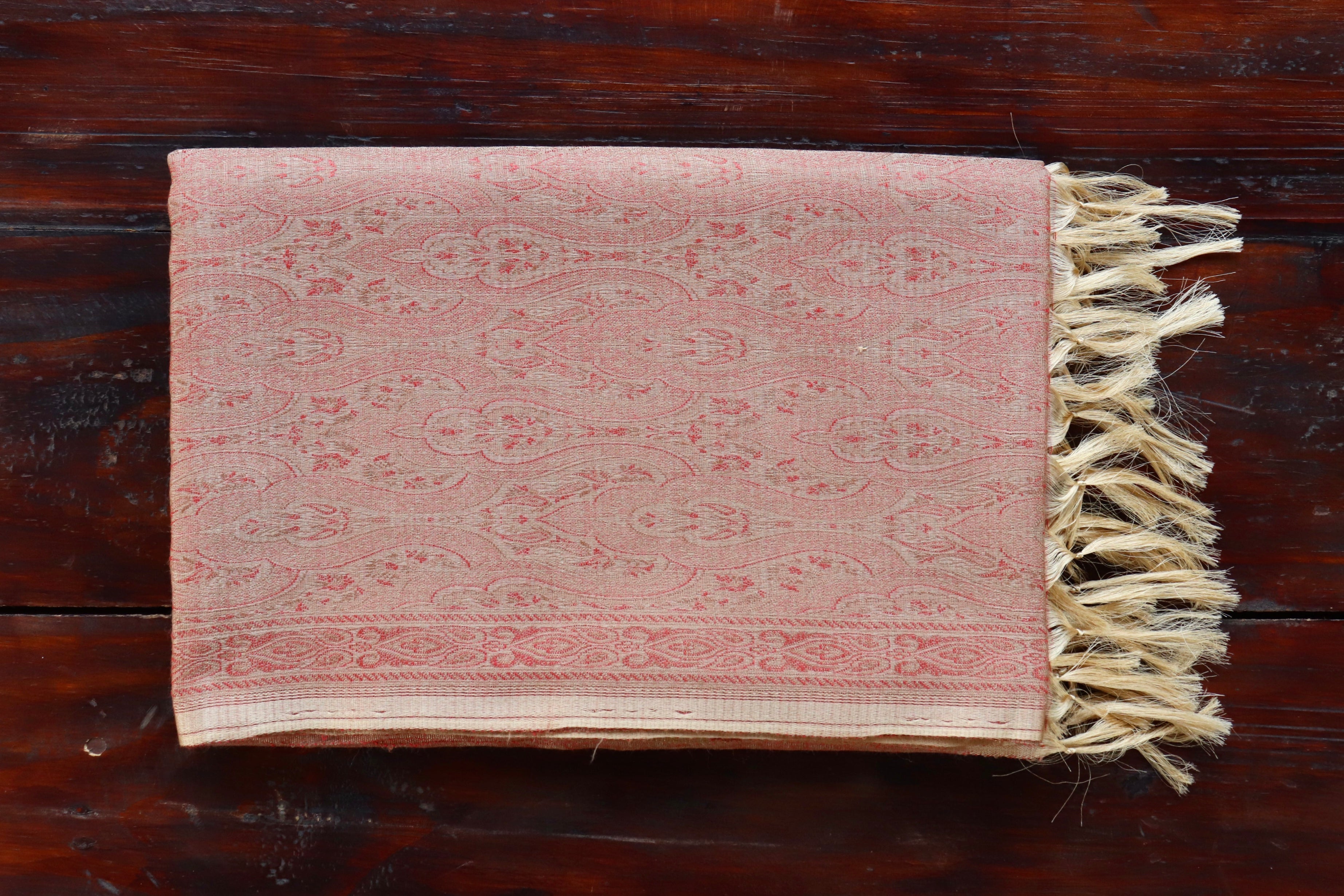 Ivory Pure Wool & Silk Handloom Banarasi Shawl