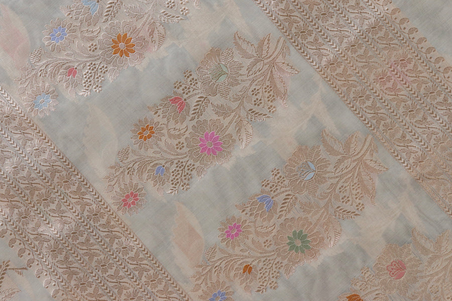 Ivory Kadhua Kora Jangla Handwoven Saree