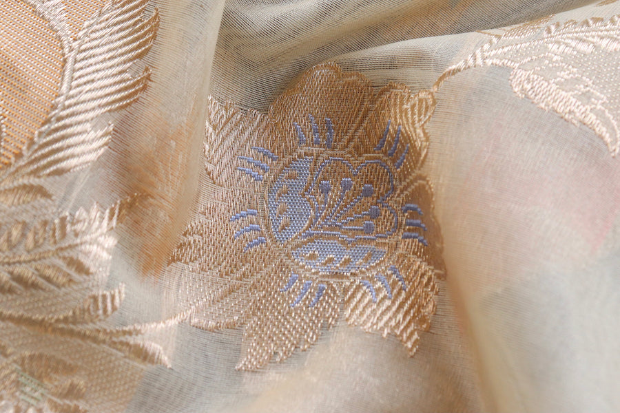 Ivory Kadhua Kora Jangla Handwoven Saree