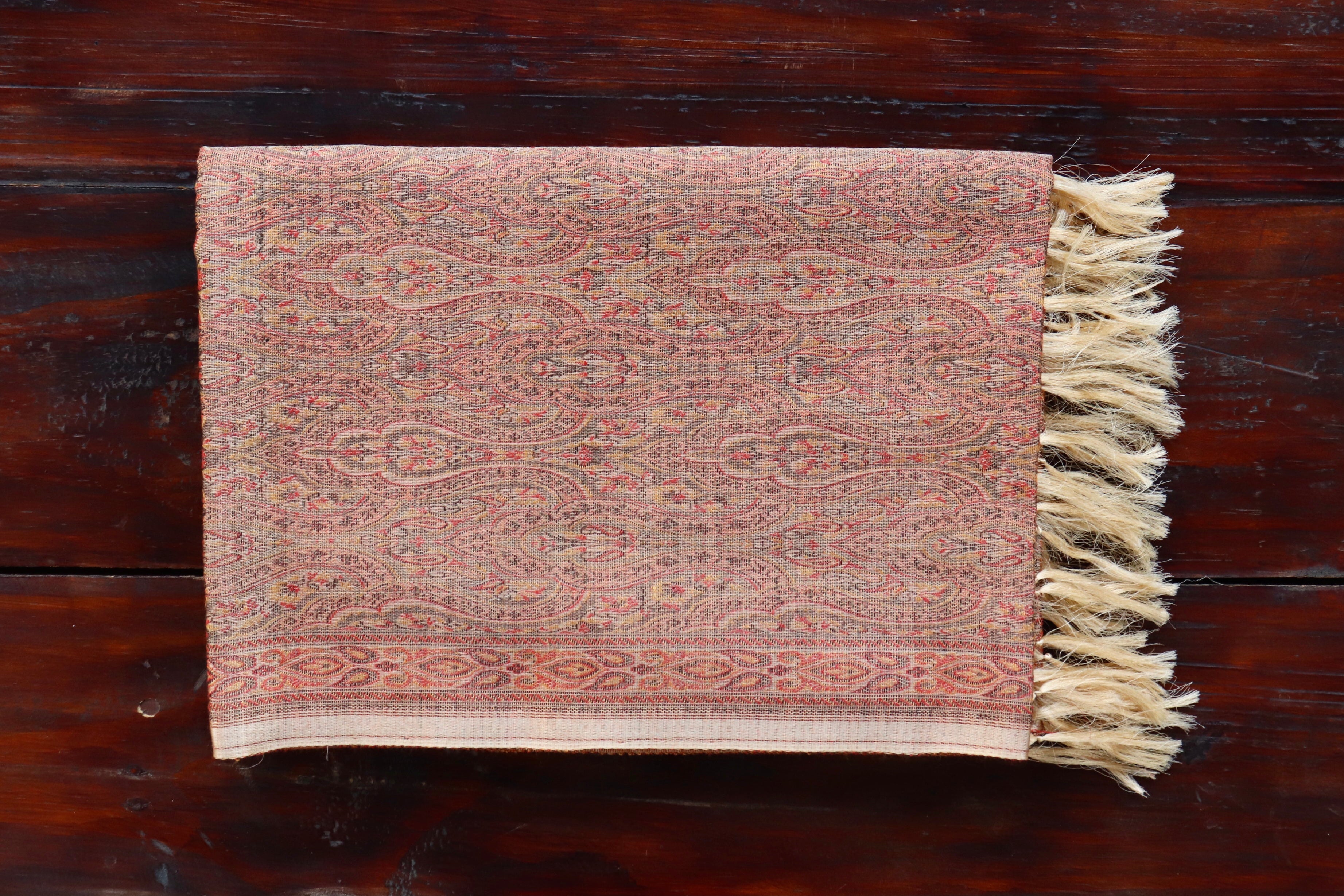 Beige Pure Wool &  Silk Handloom Banarasi Shawl