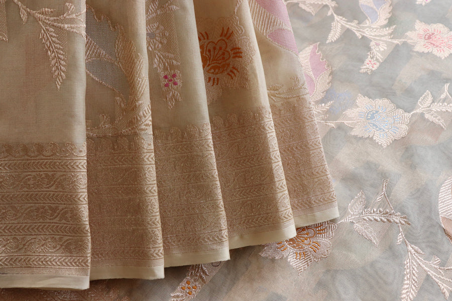 Ivory Kadhua Kora Jangla Handwoven Saree