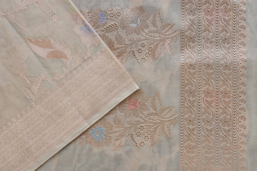 Ivory Kadhua Kora Jangla Handwoven Saree