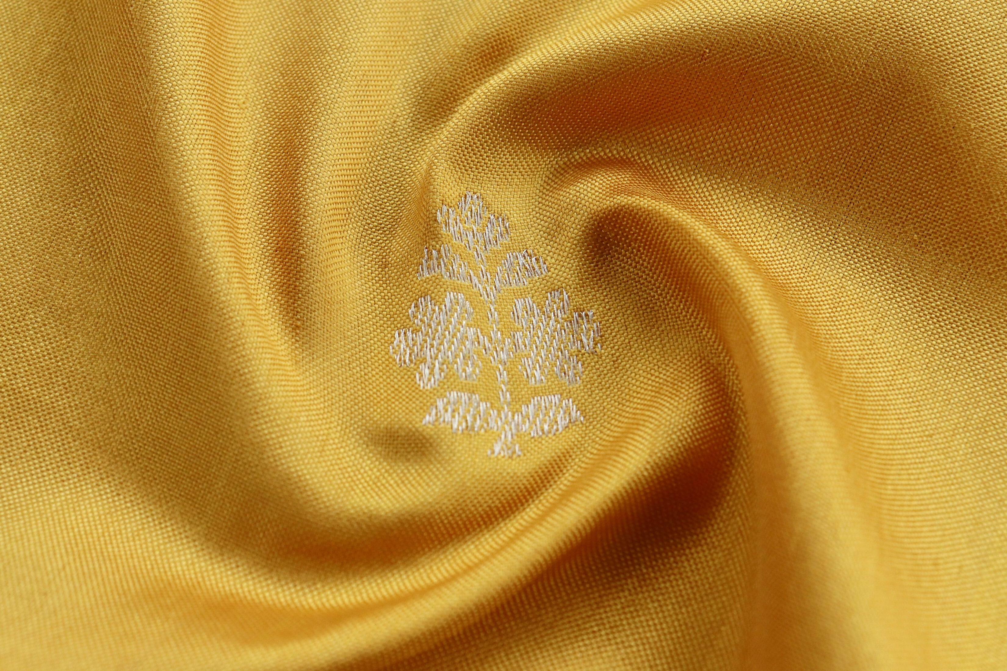 Yellow Leaf Motif Handloom Banarasi Silk Saree