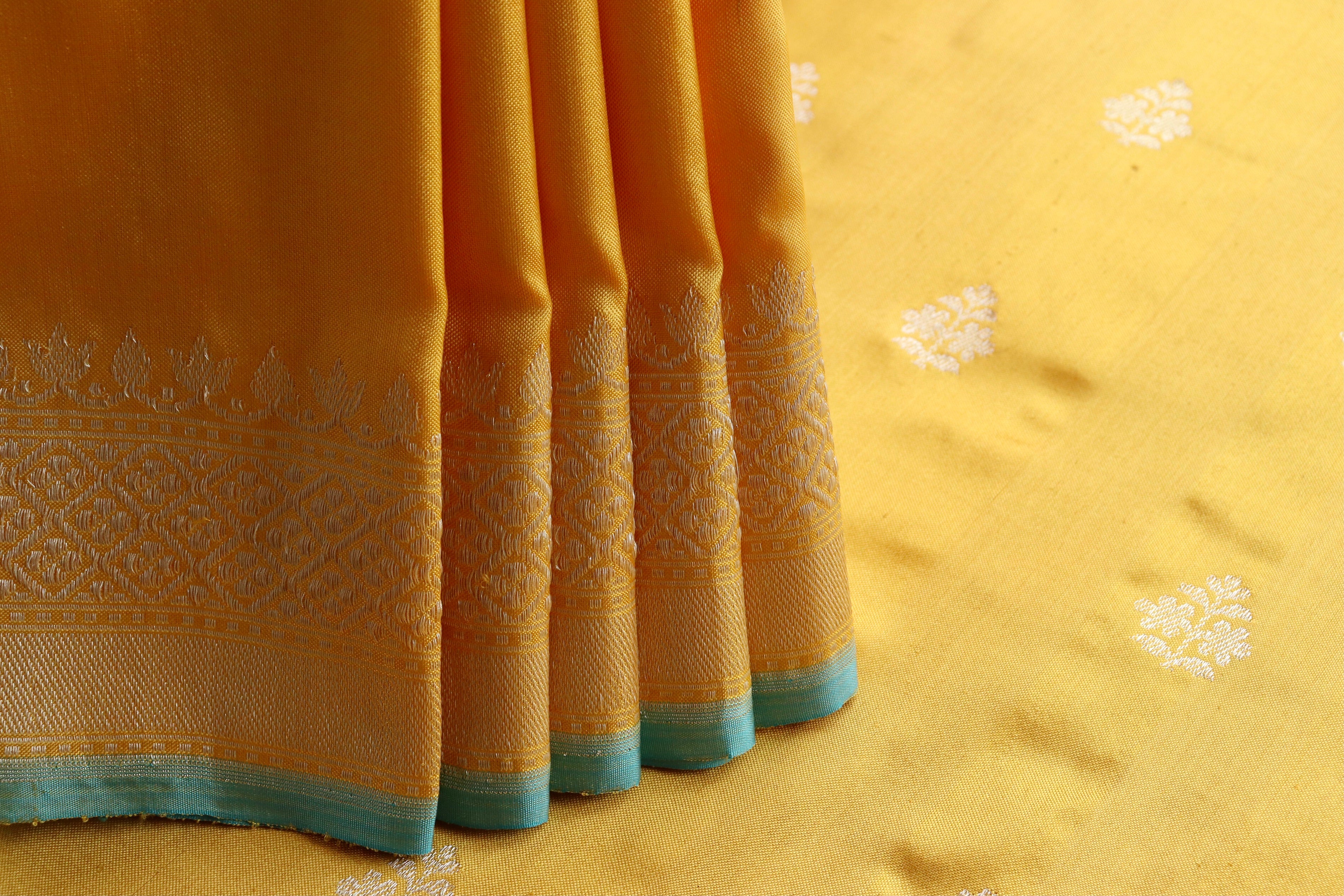 Yellow Leaf Motif Handloom Banarasi Silk Saree