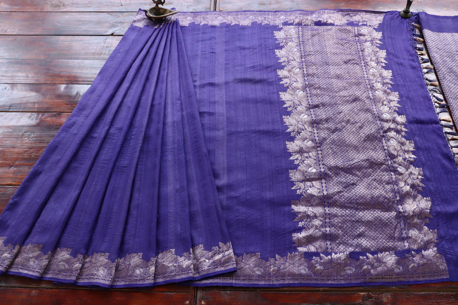Violet Tussar Silk Banarasi Saree | Stuti Weaves