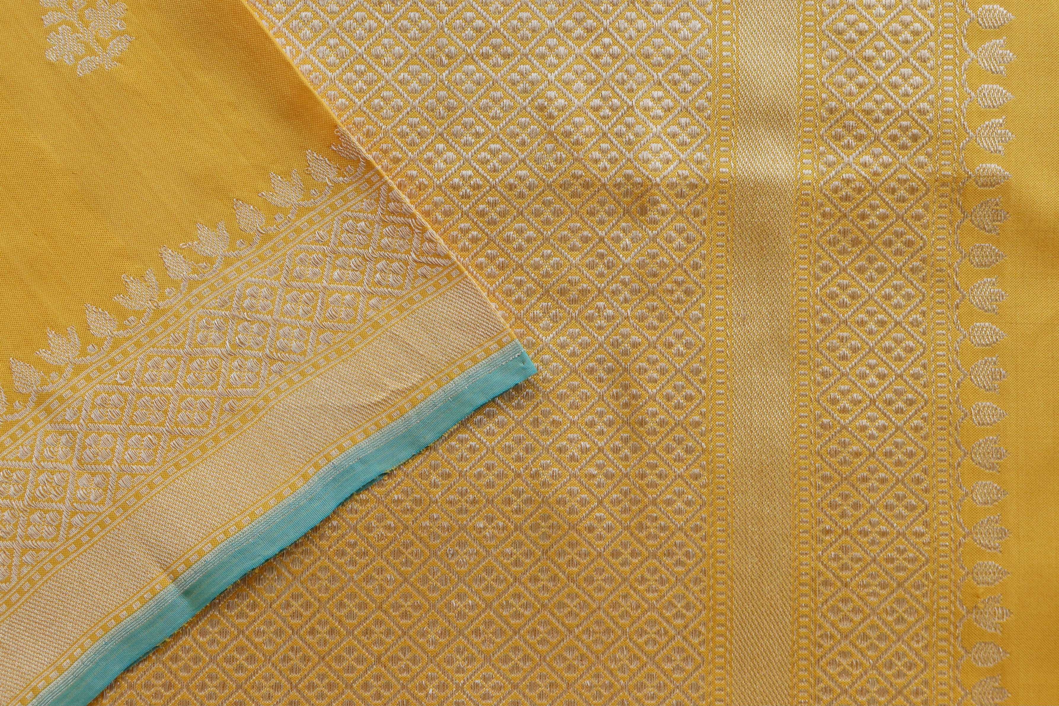 Yellow Leaf Motif Handloom Banarasi Silk Saree