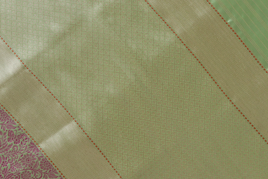 Pista Green & Pink Butterfly Resham Banarasi Tanchoi | Stuti Weaves