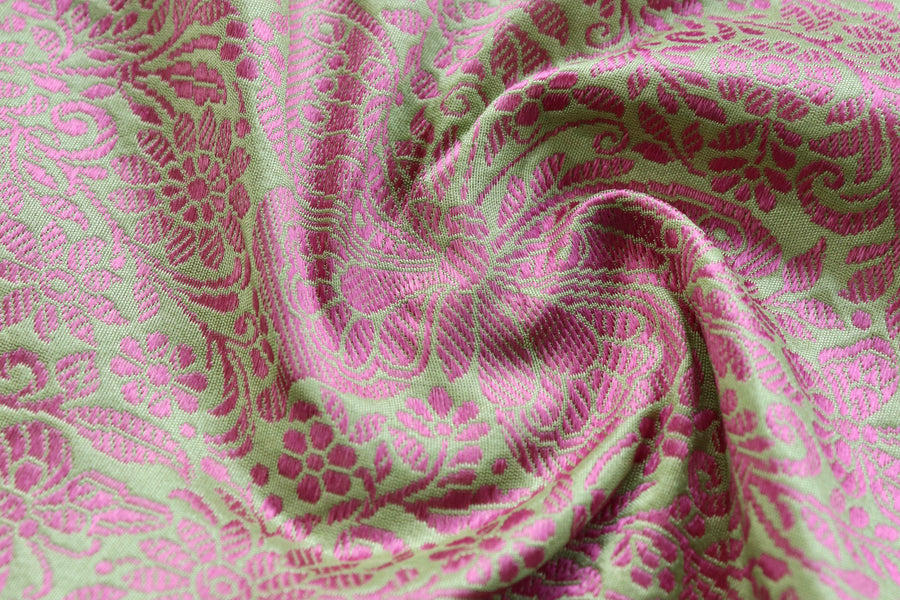 Pista Green & Pink Butterfly Resham Banarasi Tanchoi | Stuti Weaves