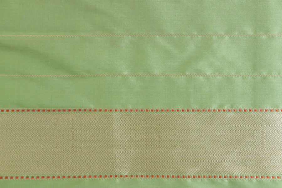 Pista Green & Pink Butterfly Resham Banarasi Tanchoi | Stuti Weaves