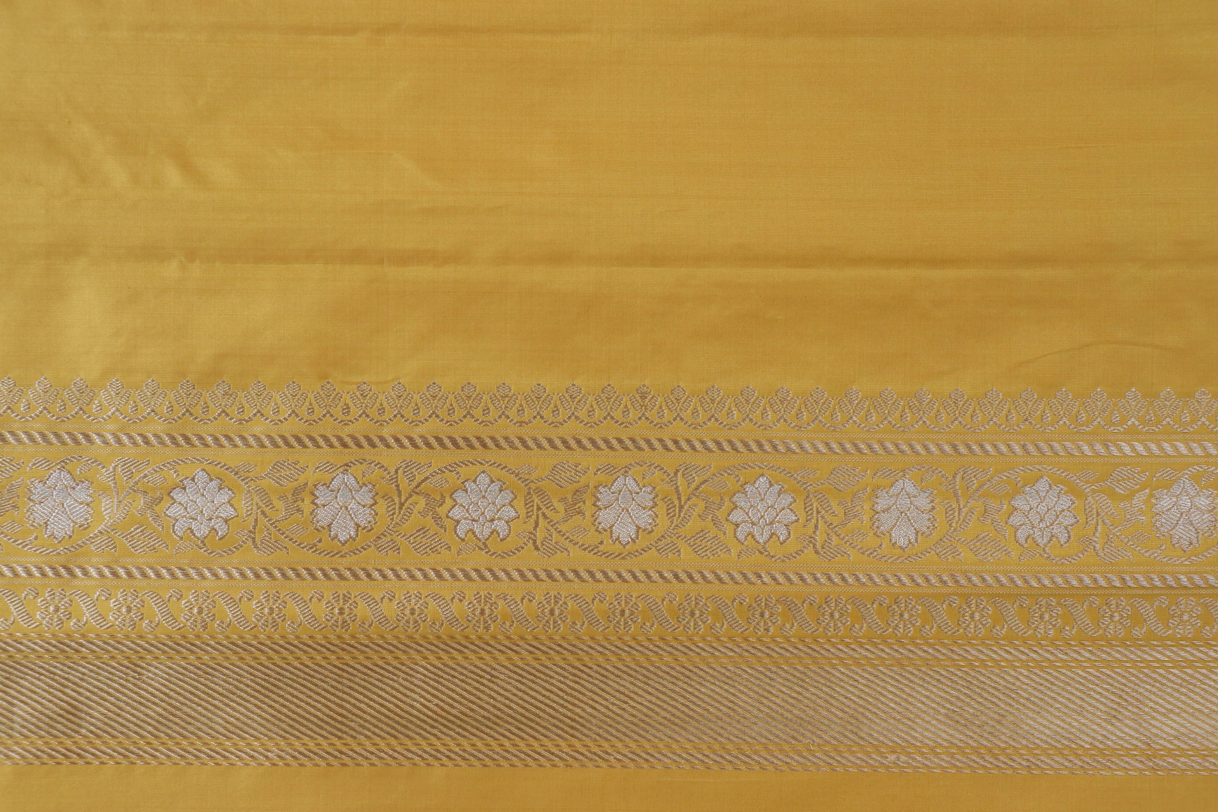 Yellow Zig Zag Jangla Pure Silk Handloom Banarasi Saree