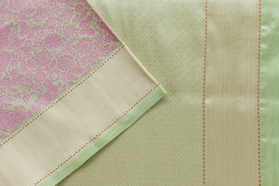 Pista Green & Pink Butterfly Resham Banarasi Tanchoi | Stuti Weaves