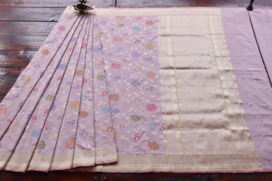 Pale Pink Kimkhab Pure Silk Banarasi Saree | Stuti Weaves