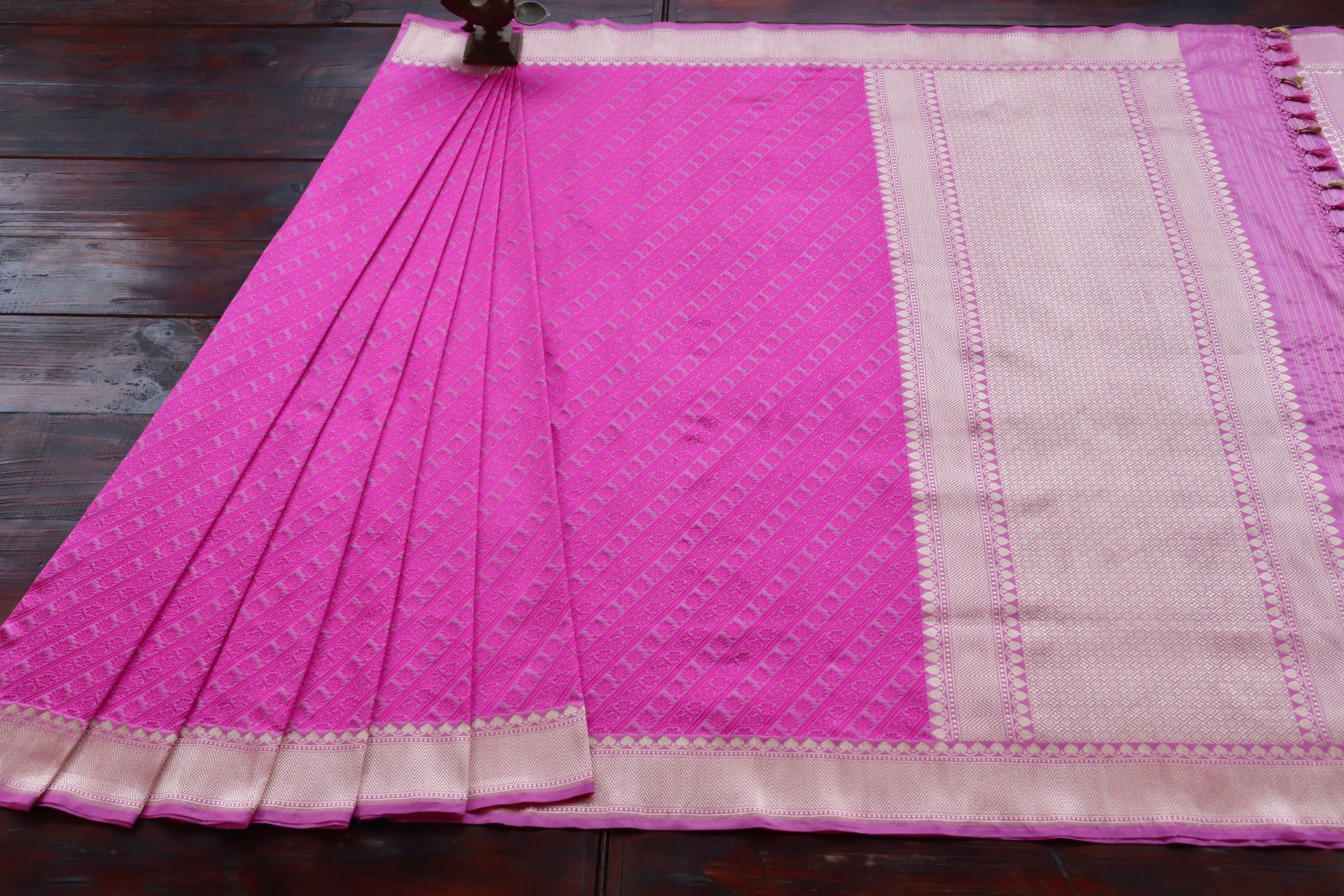 Bright Pink Resham Handwoven Banarasi Tanchoi Silk Saree