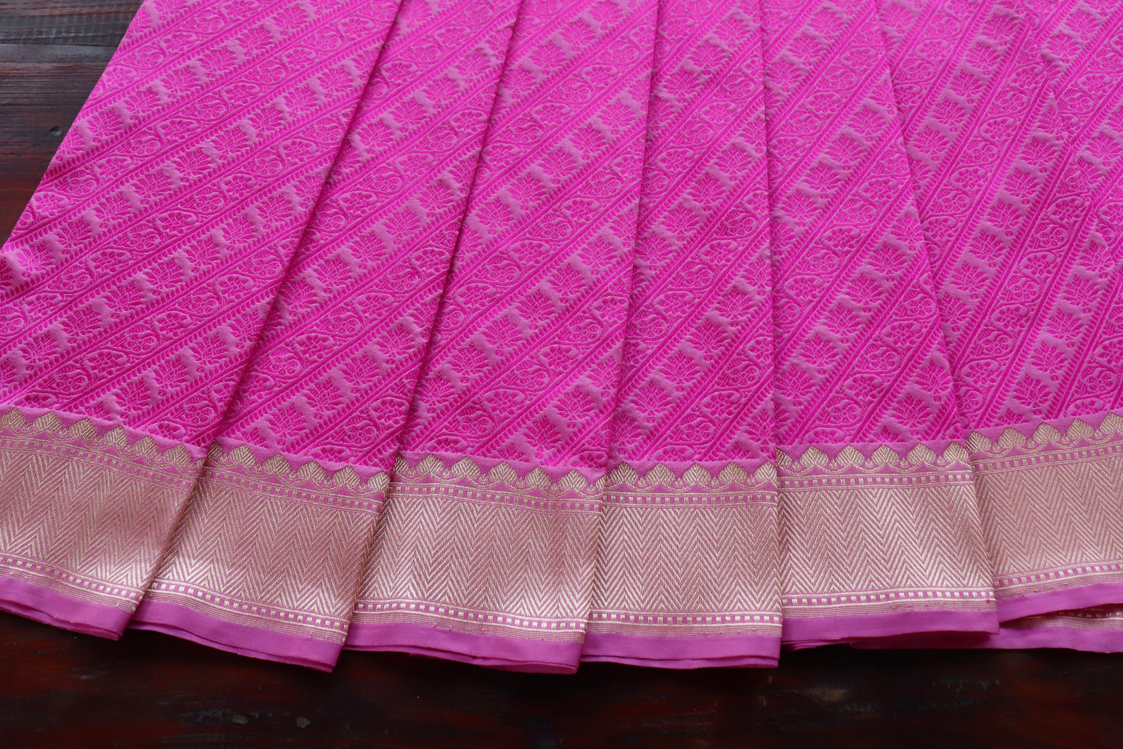 Bright Pink Resham Handwoven Banarasi Tanchoi Silk Saree