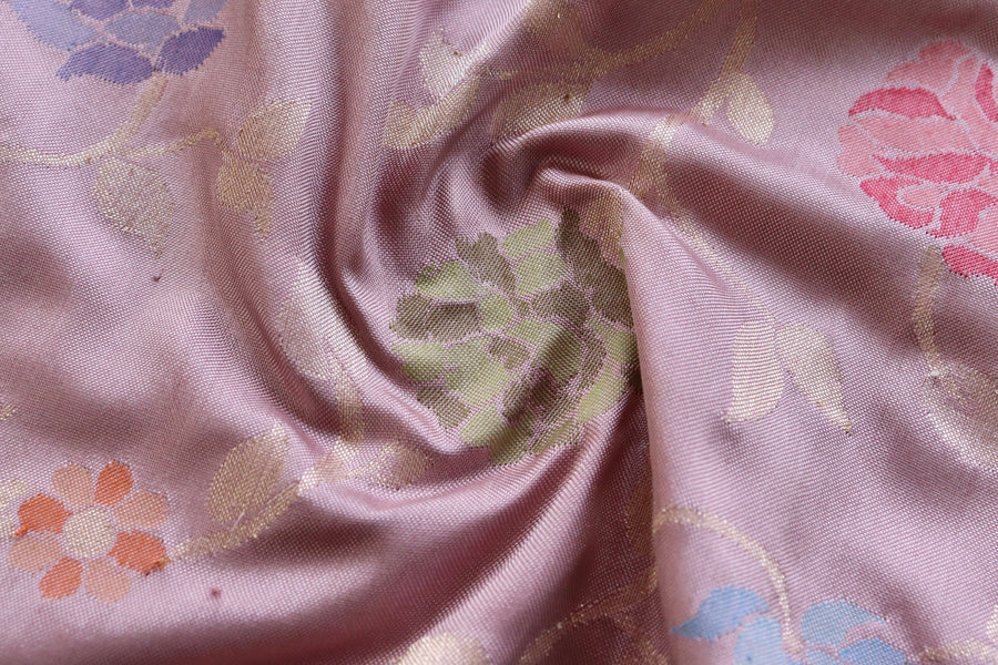 Pale Pink Kimkhab Pure Silk Banarasi Saree | Stuti Weaves