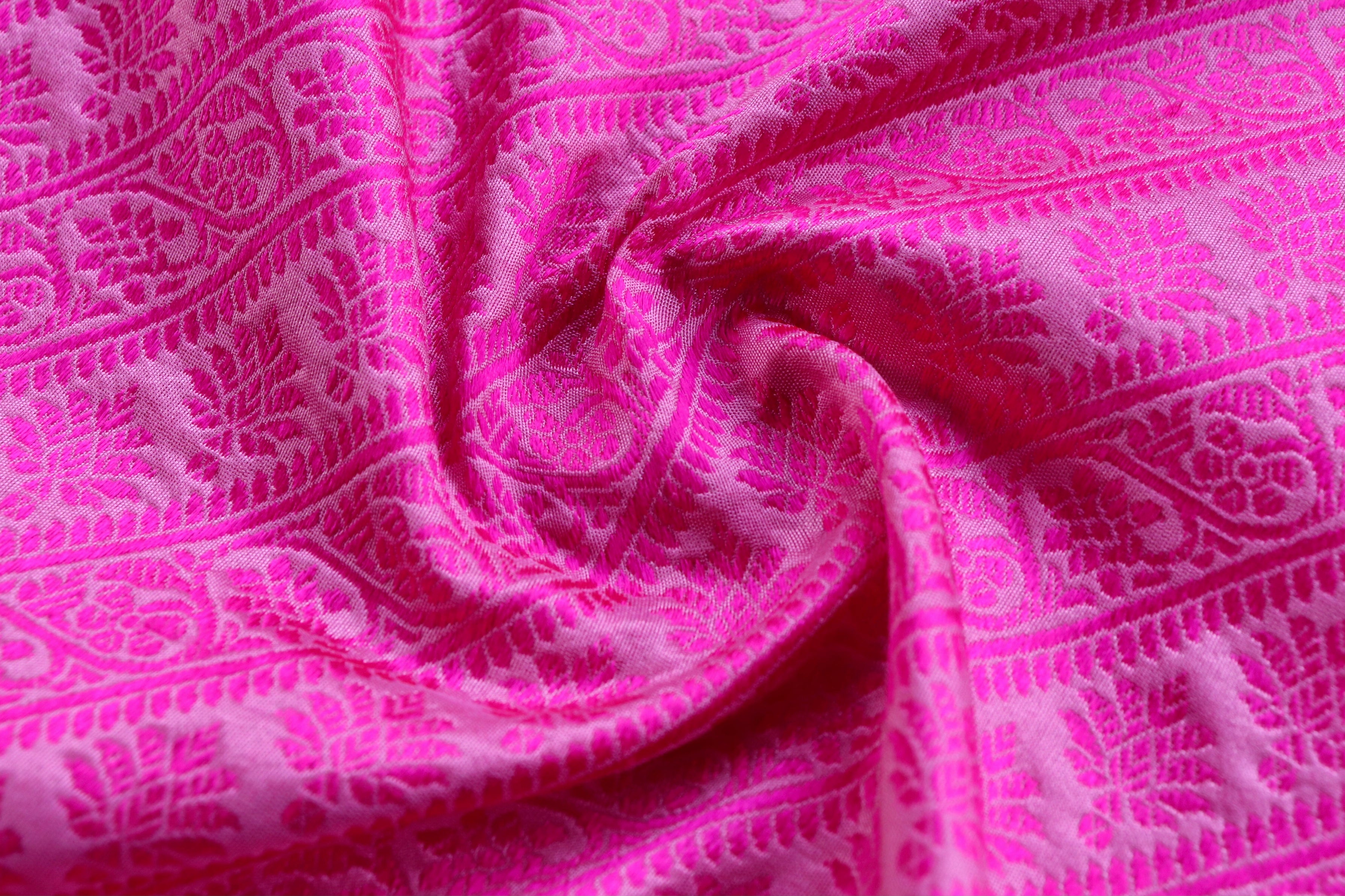 Bright Pink Resham Handwoven Banarasi Tanchoi Silk Saree