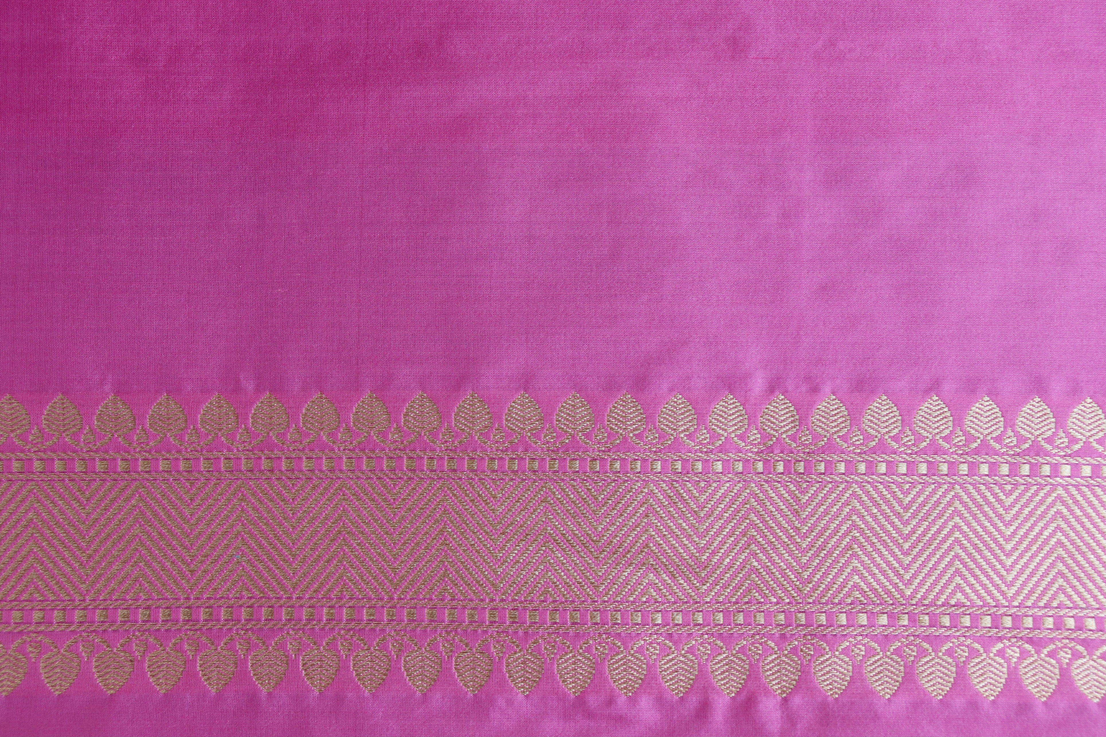 Bright Pink Resham Handwoven Banarasi Tanchoi Silk Saree