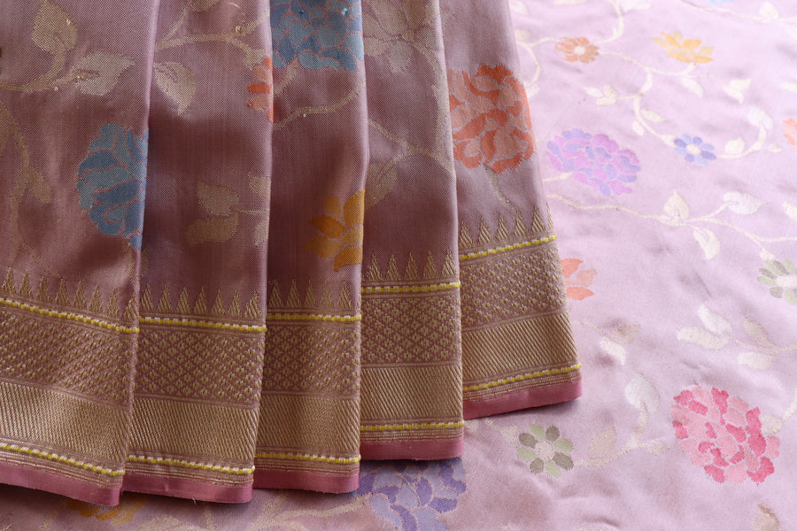 Pale Pink Kimkhab Pure Silk Banarasi Saree | Stuti Weaves