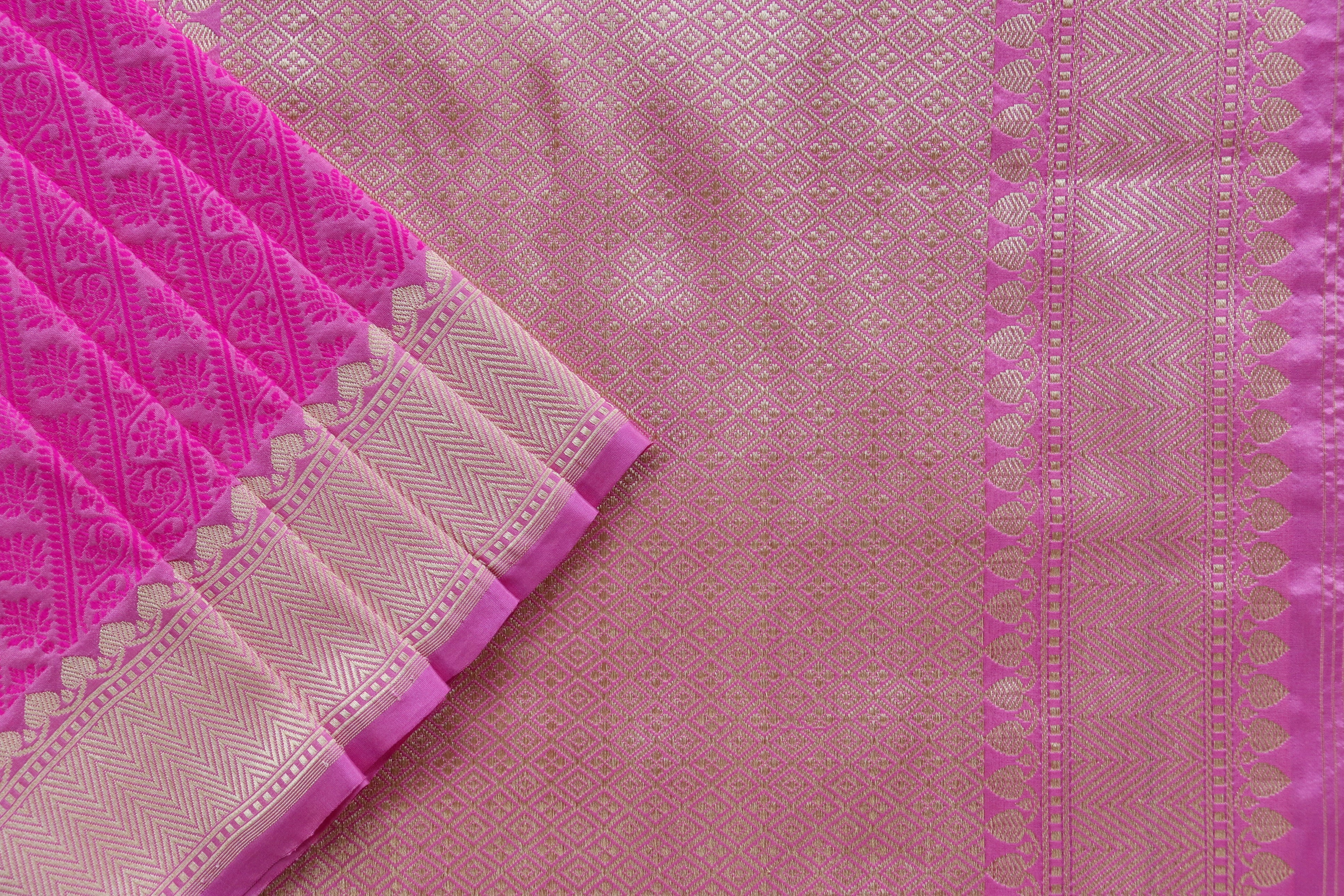 Bright Pink Resham Handwoven Banarasi Tanchoi Silk Saree