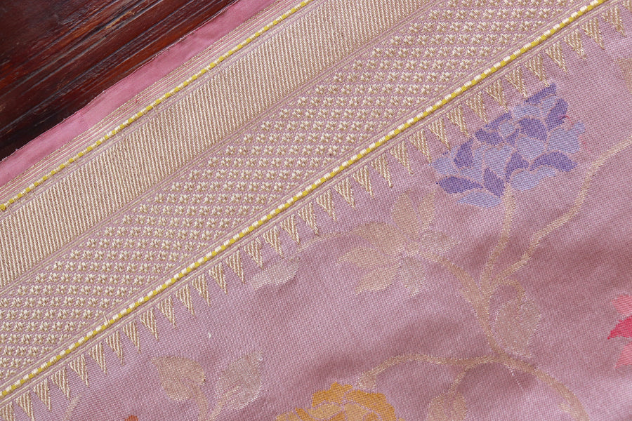Pale Pink Kimkhab Pure Silk Banarasi Saree | Stuti Weaves
