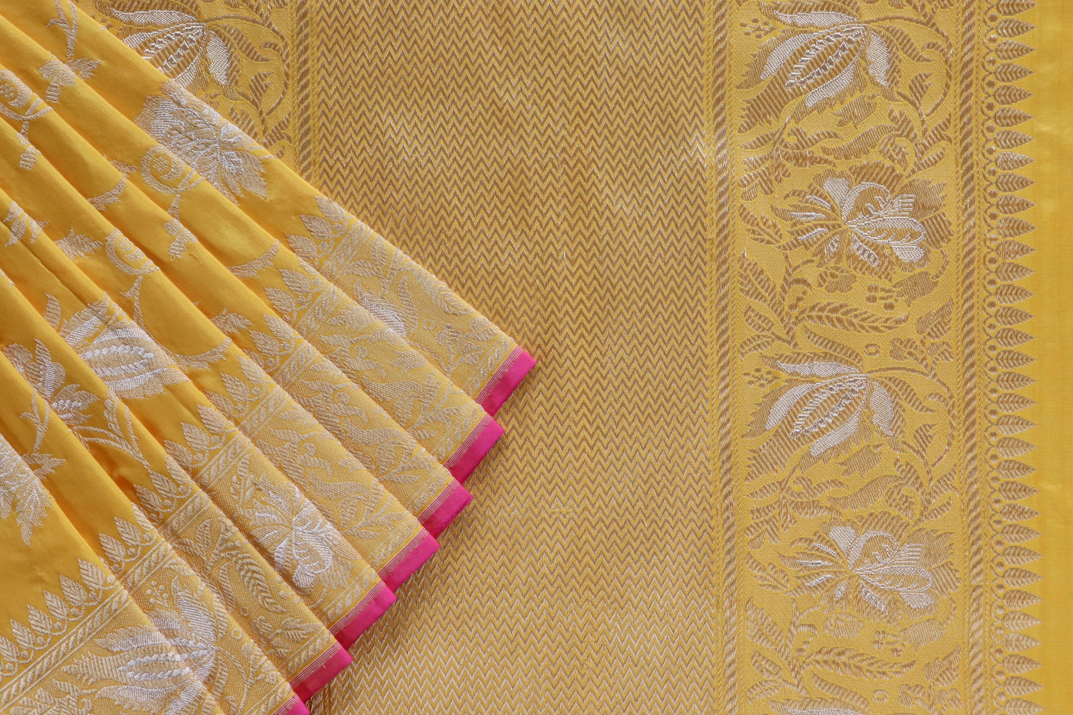 Yellow Chinar Jangla Pure Silk Handloom Banarasi Saree