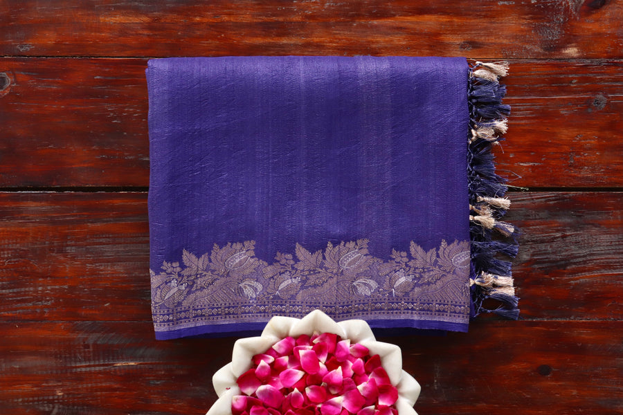 Violet handloom Banarsi saree in Tussar silk